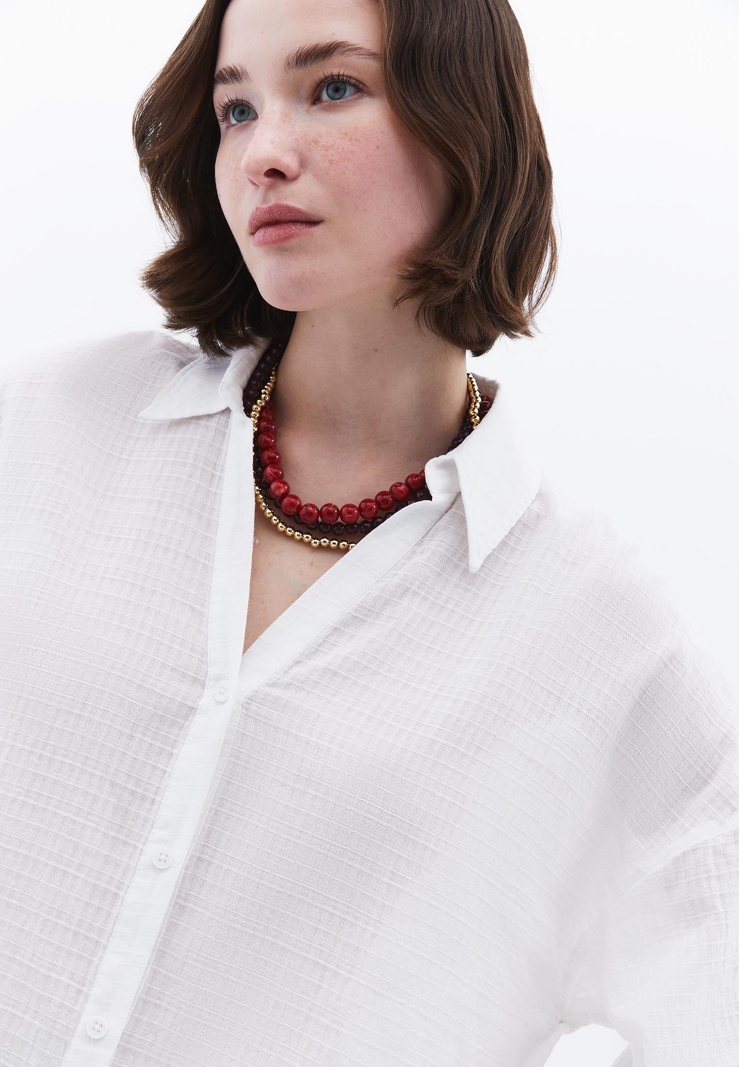 Oversized Shirt With Button Details - WHITE