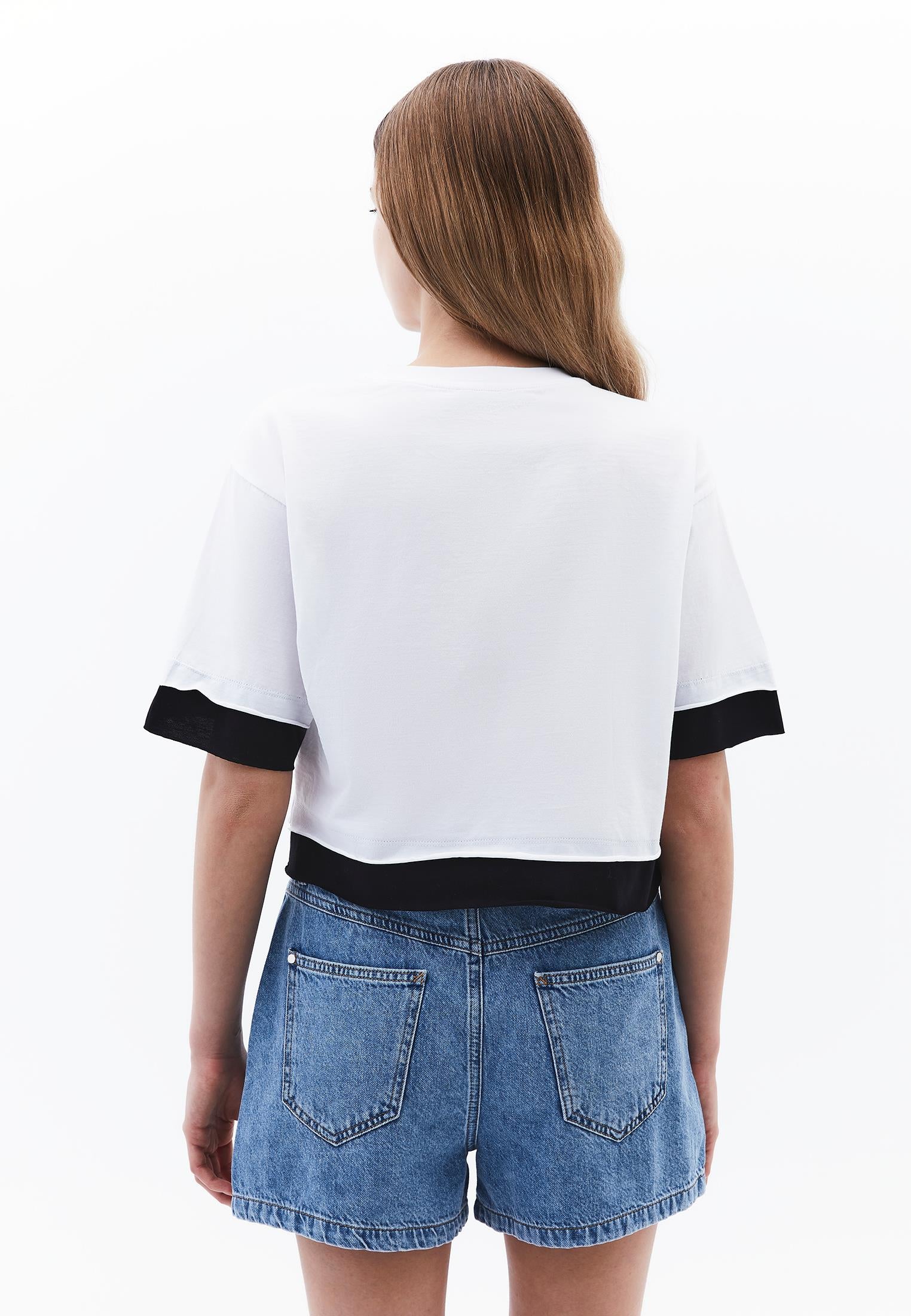 Cropped Crew Neck T-Shirt - WHITE