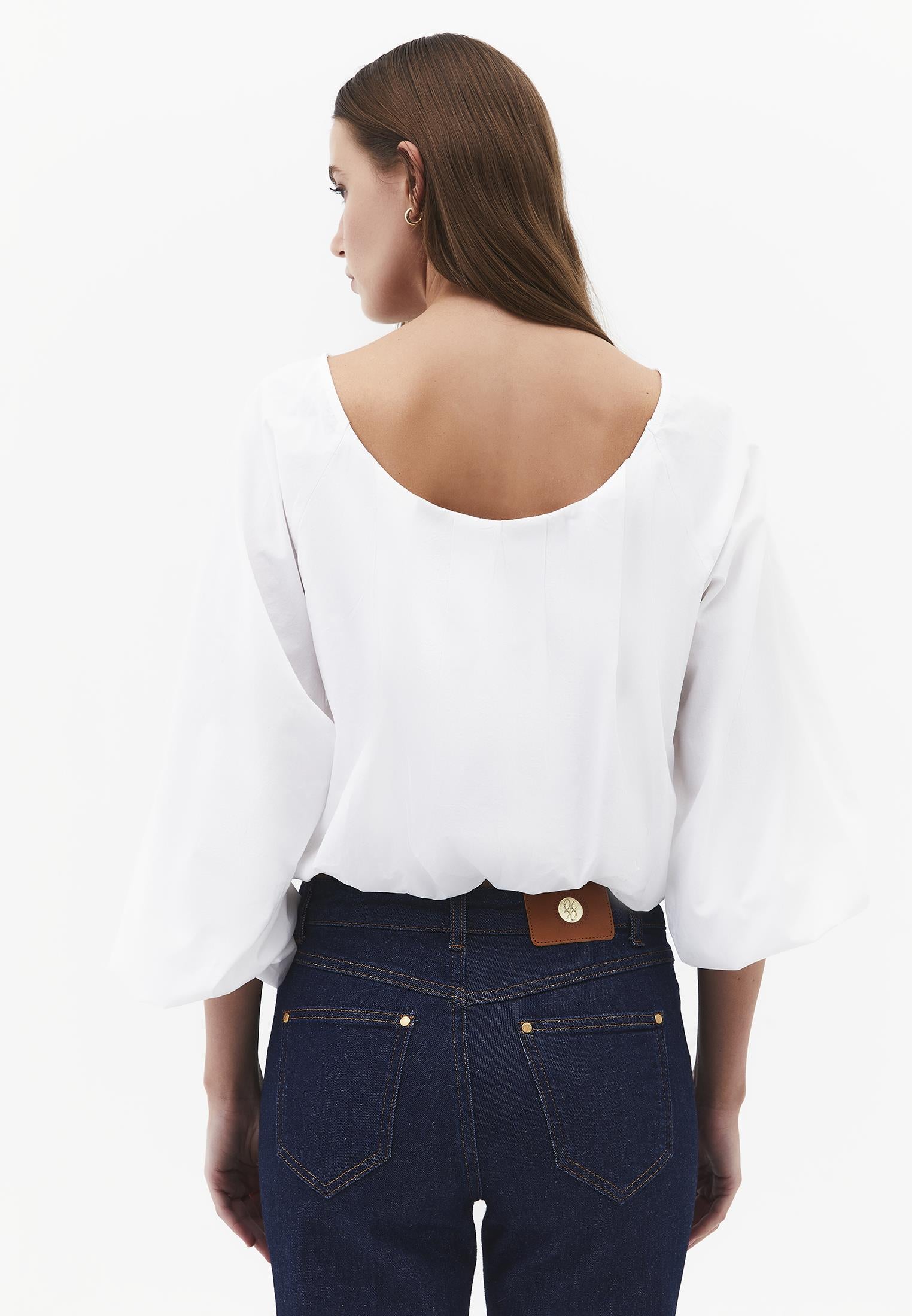 Balloon Form Blouse Long Sleeve - WHITE