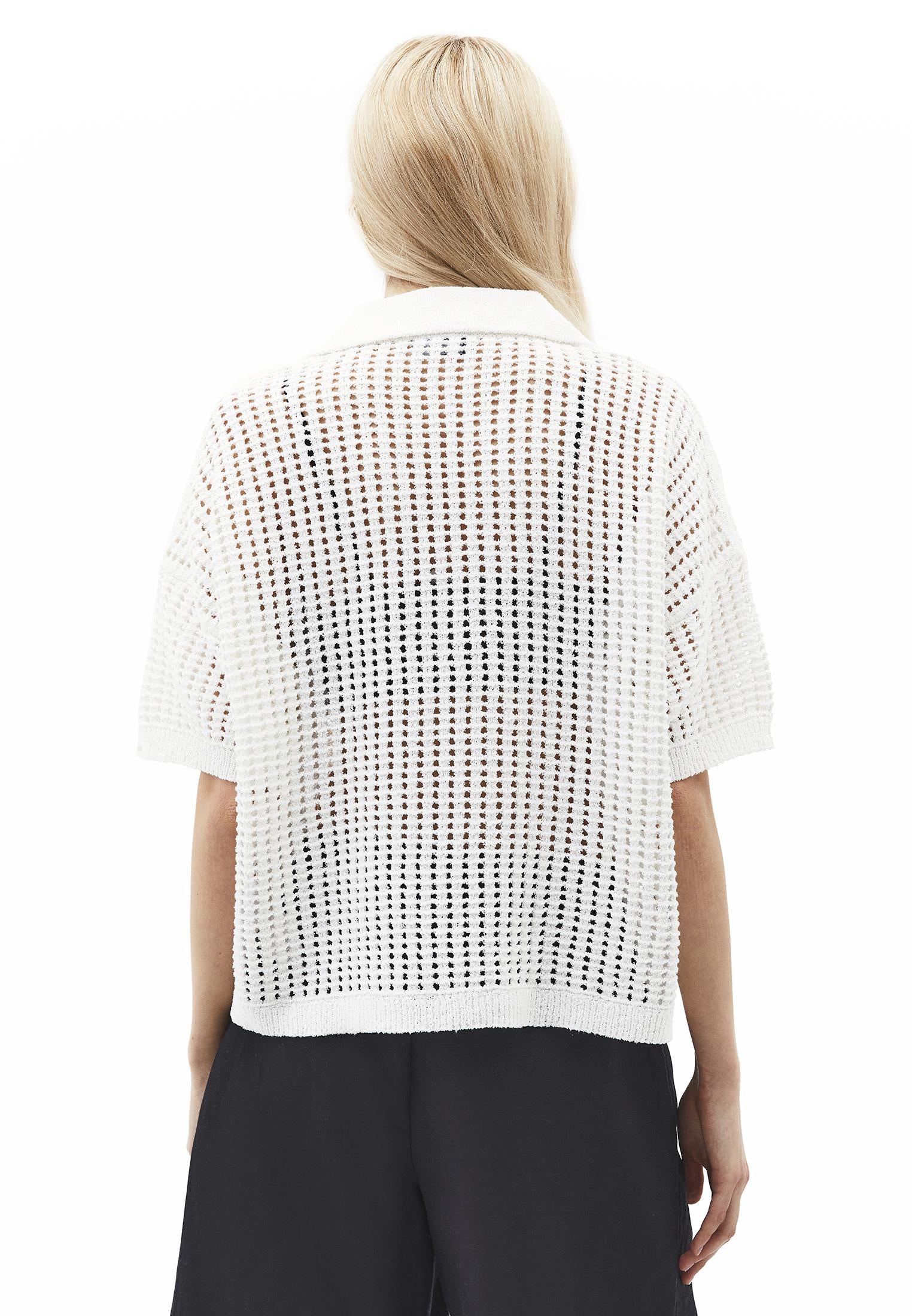 Polo Collar Oversize Ajour Sweater - WHITE