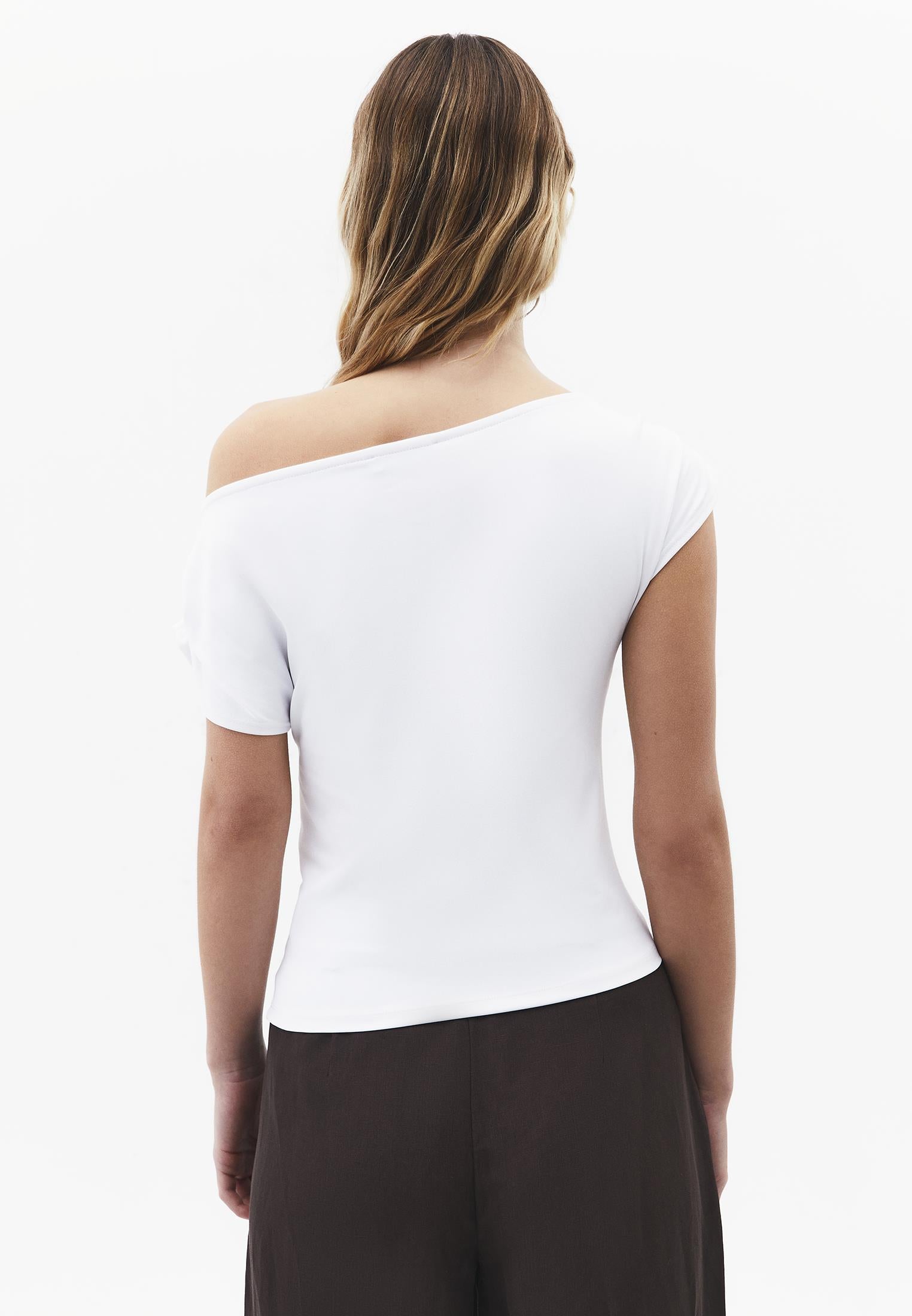 Boat Neck Short Sleeve Blouse - WHITE