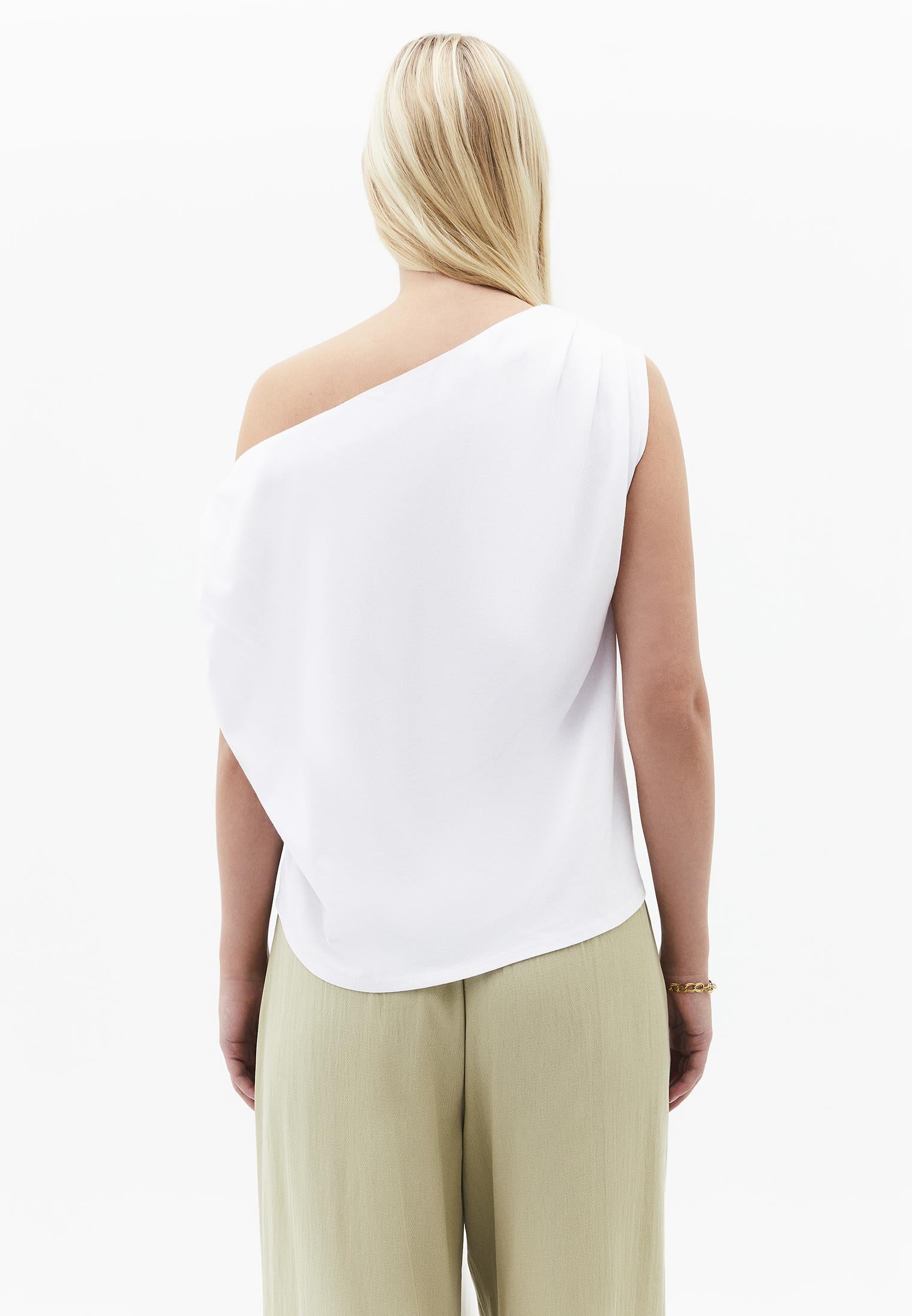 Pleated Asymmetric T-Shirt - WHITE