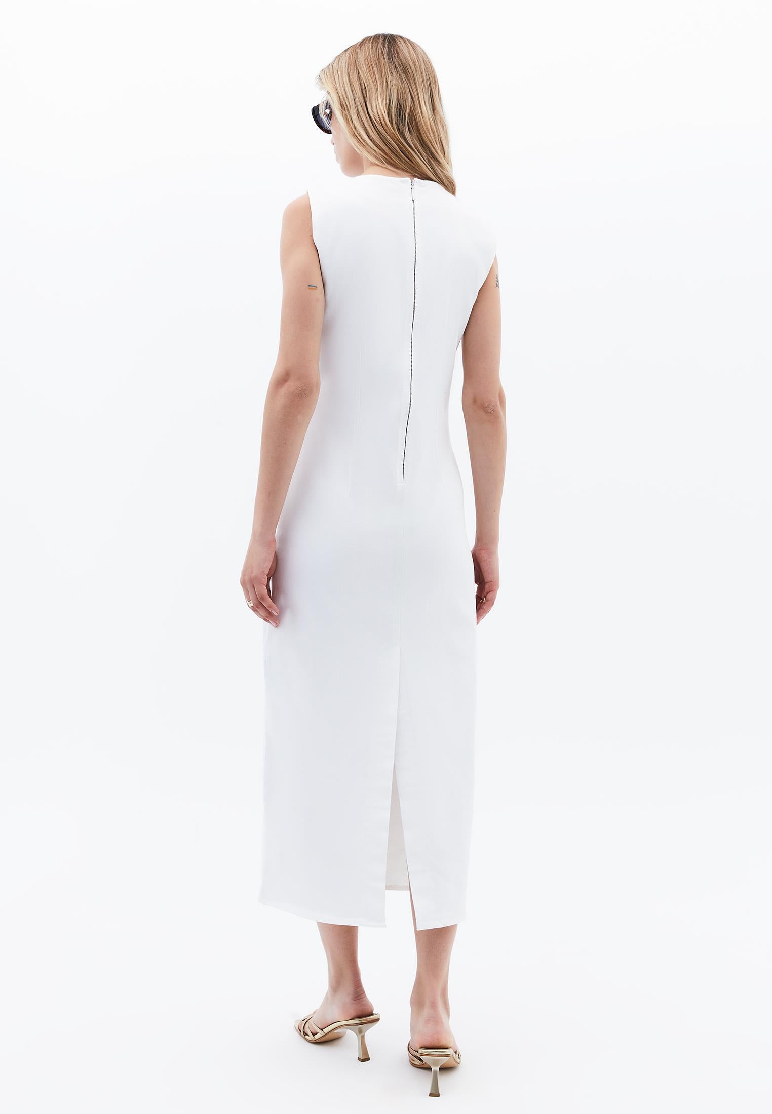 Boat Neck Sleeveless Long Slim Dress - WHITE