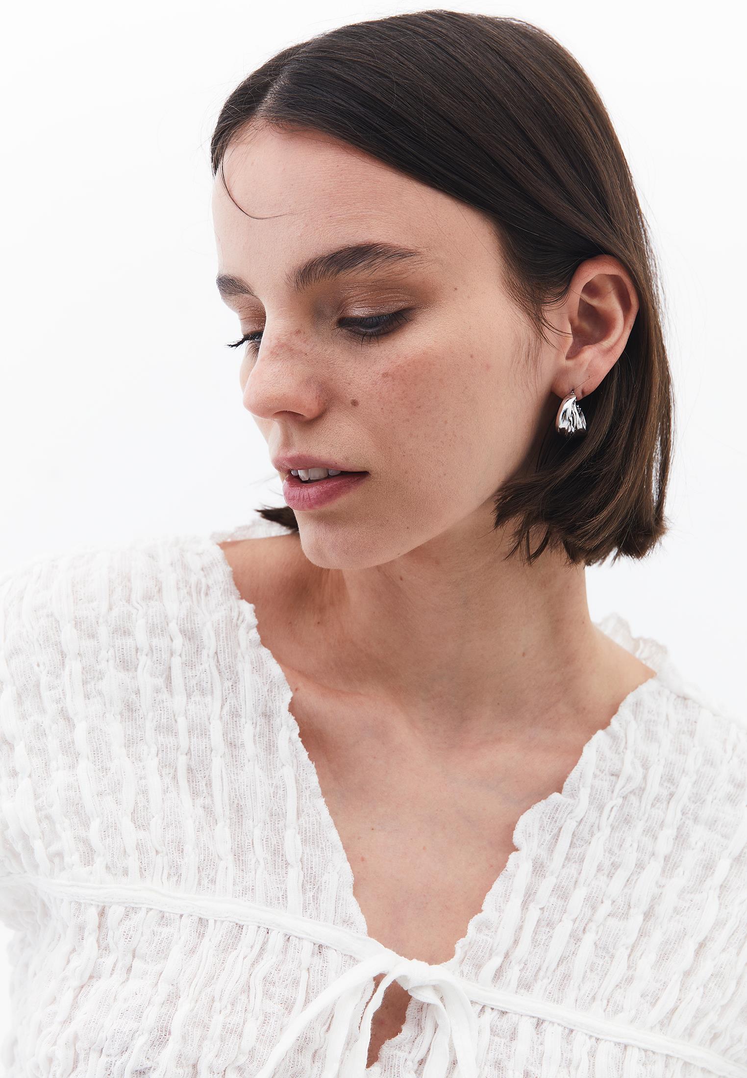 Loose Fit V Neck Short Sleeve Blouse - WHITE