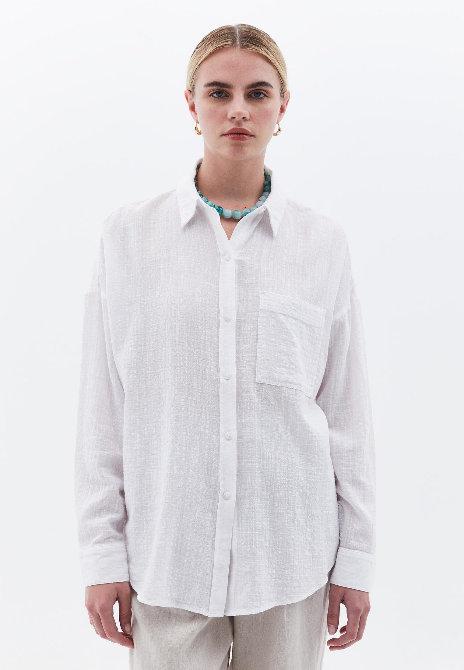 Button Detailed Oversize Long Sleeve Shirt - WHITE