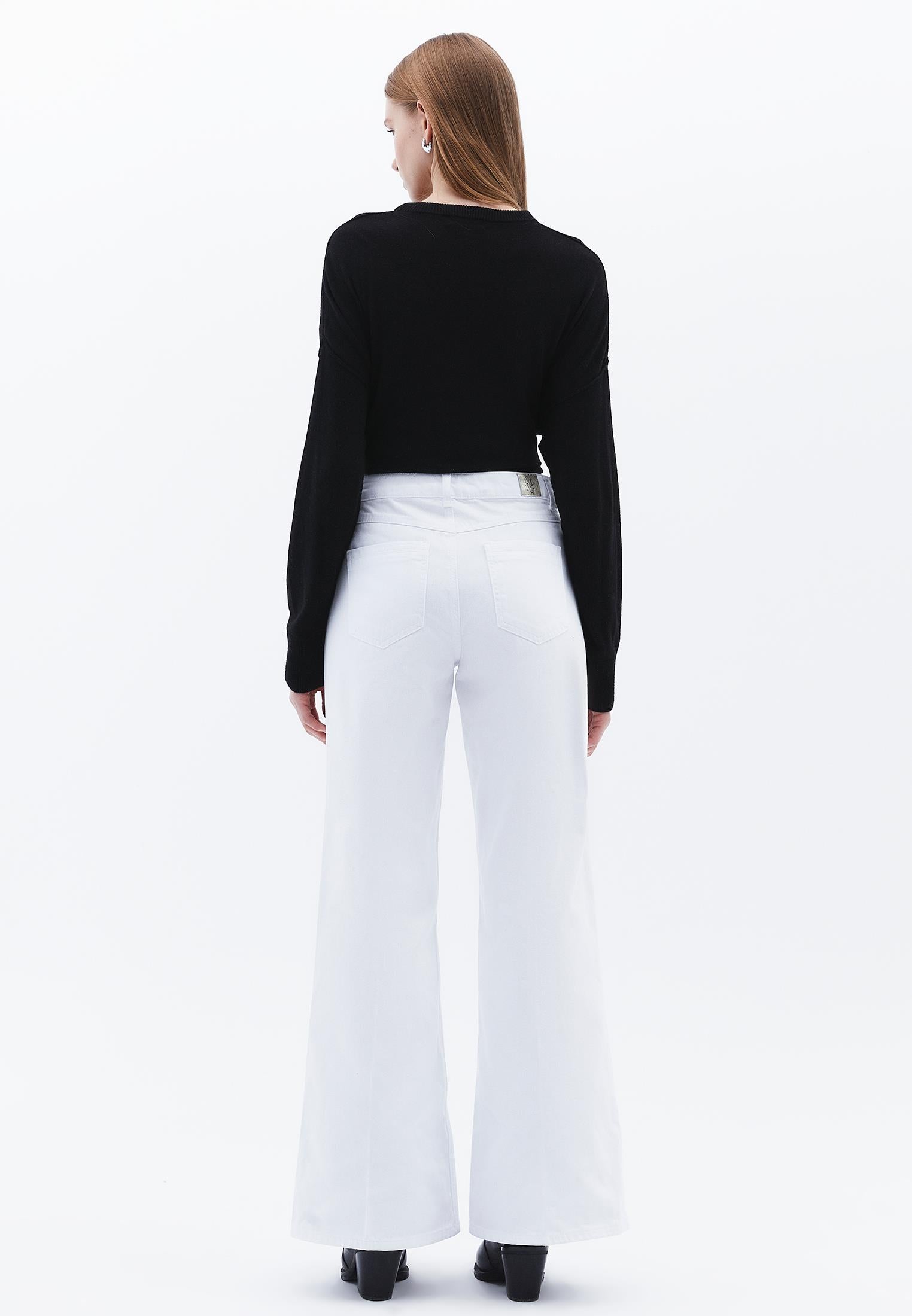 High Waist Wide Leg Long Trousers - WHITE