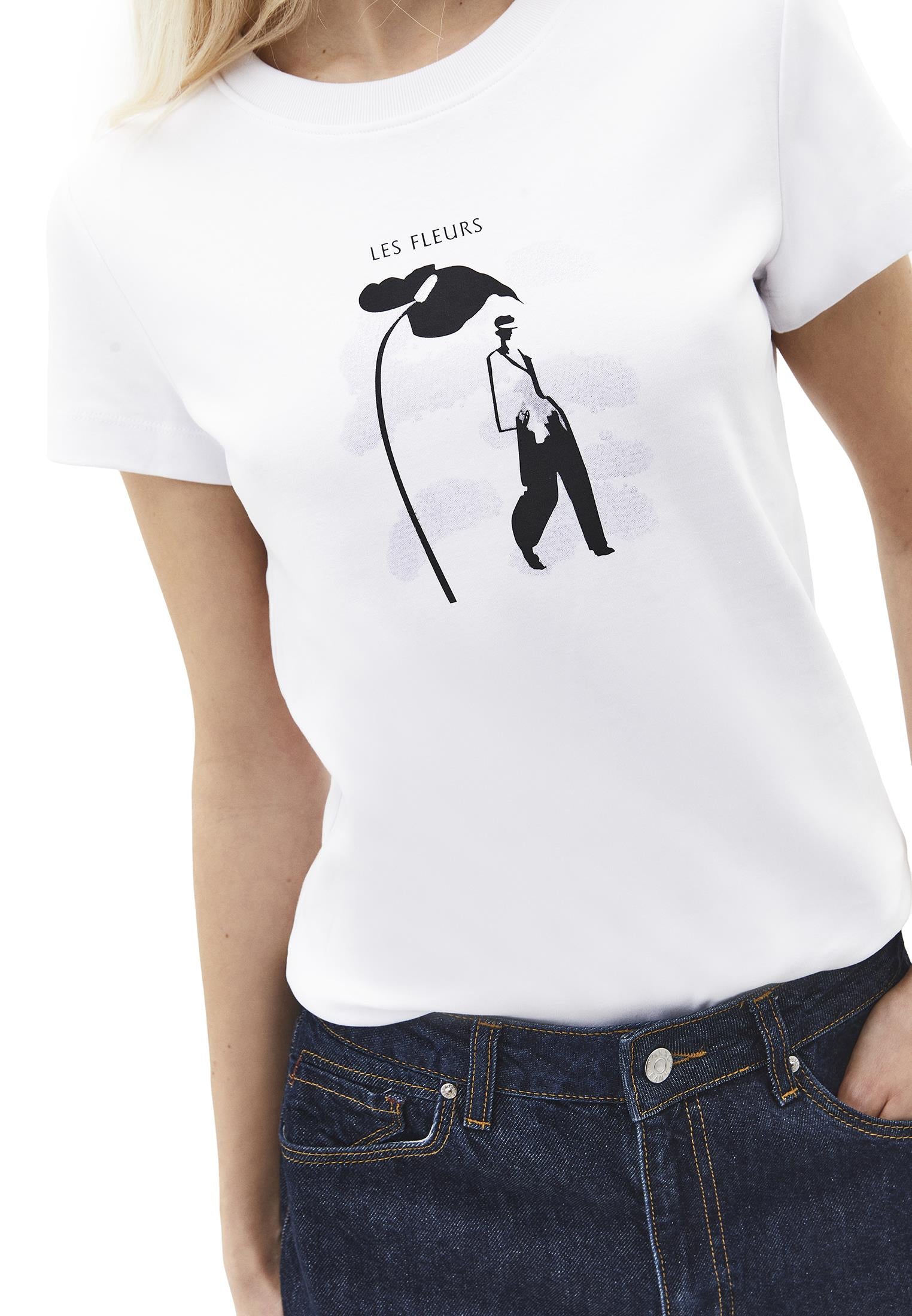 Printed Crew Neck Short Sleeve T-Shirt - WHITE