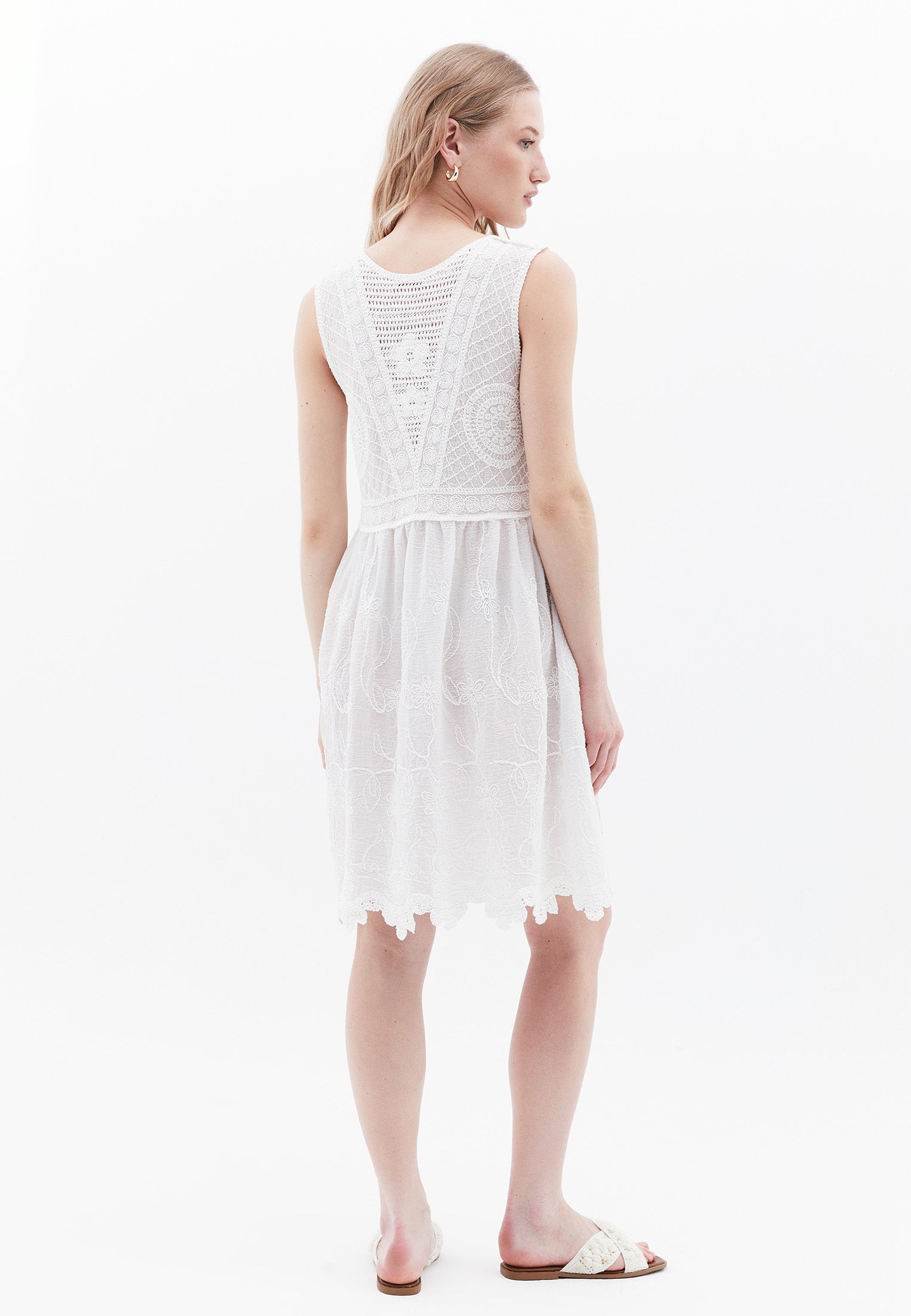 Sleeveless Bohemian Style Short Dress - WHITE