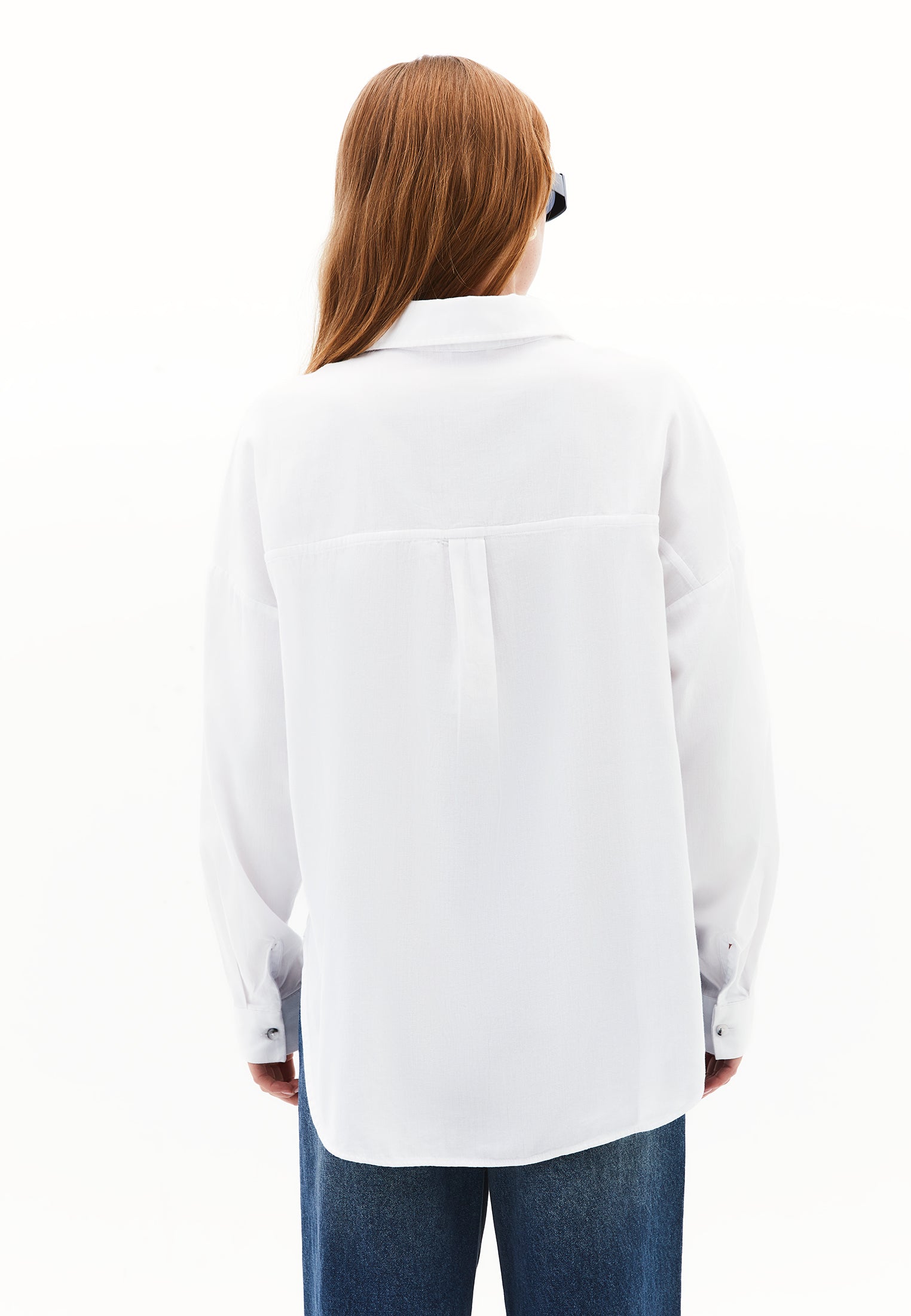 Buttoned Shirt Collar Oversize Shirt - WHITE