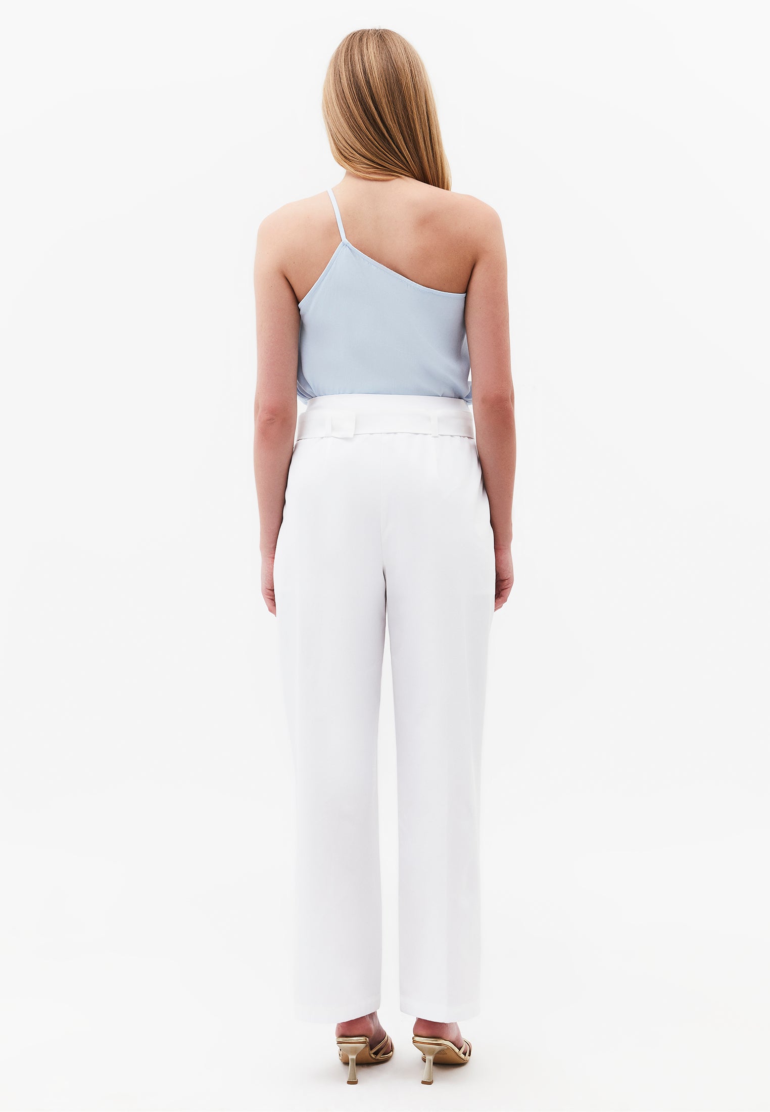 Ultra High Waist Carrot Pants With Belt And Elastic Waist - WHITE