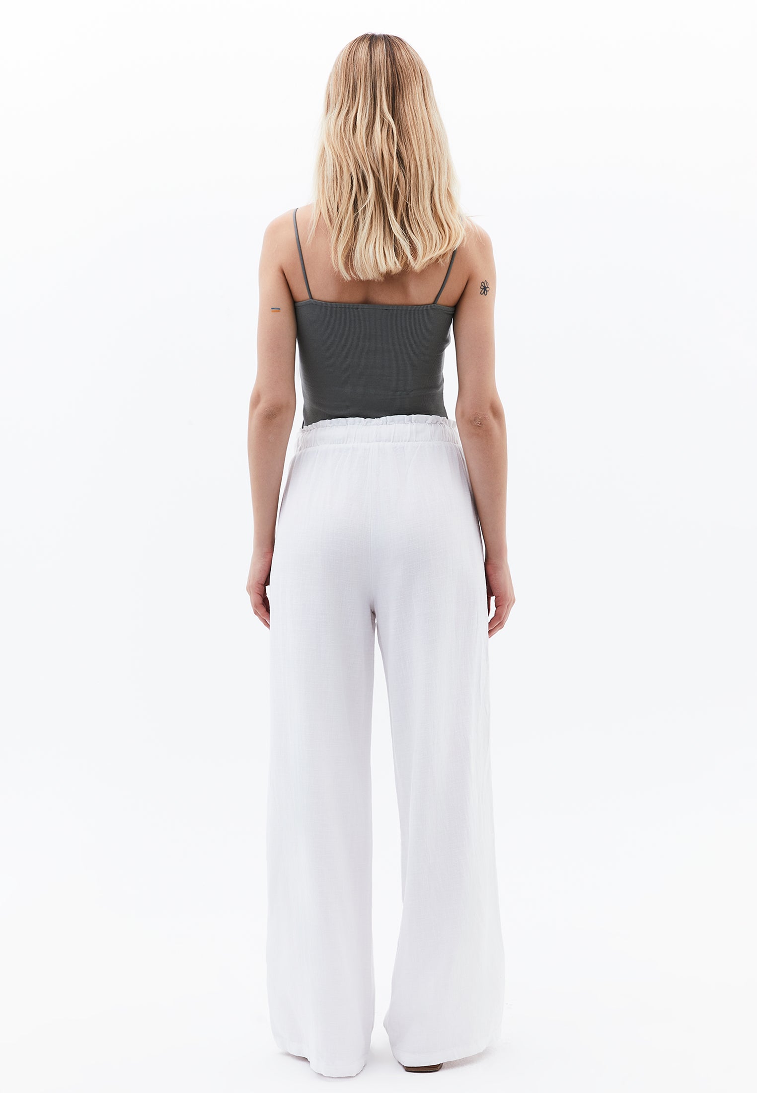 High Waist Wide Leg Pants - WHITE
