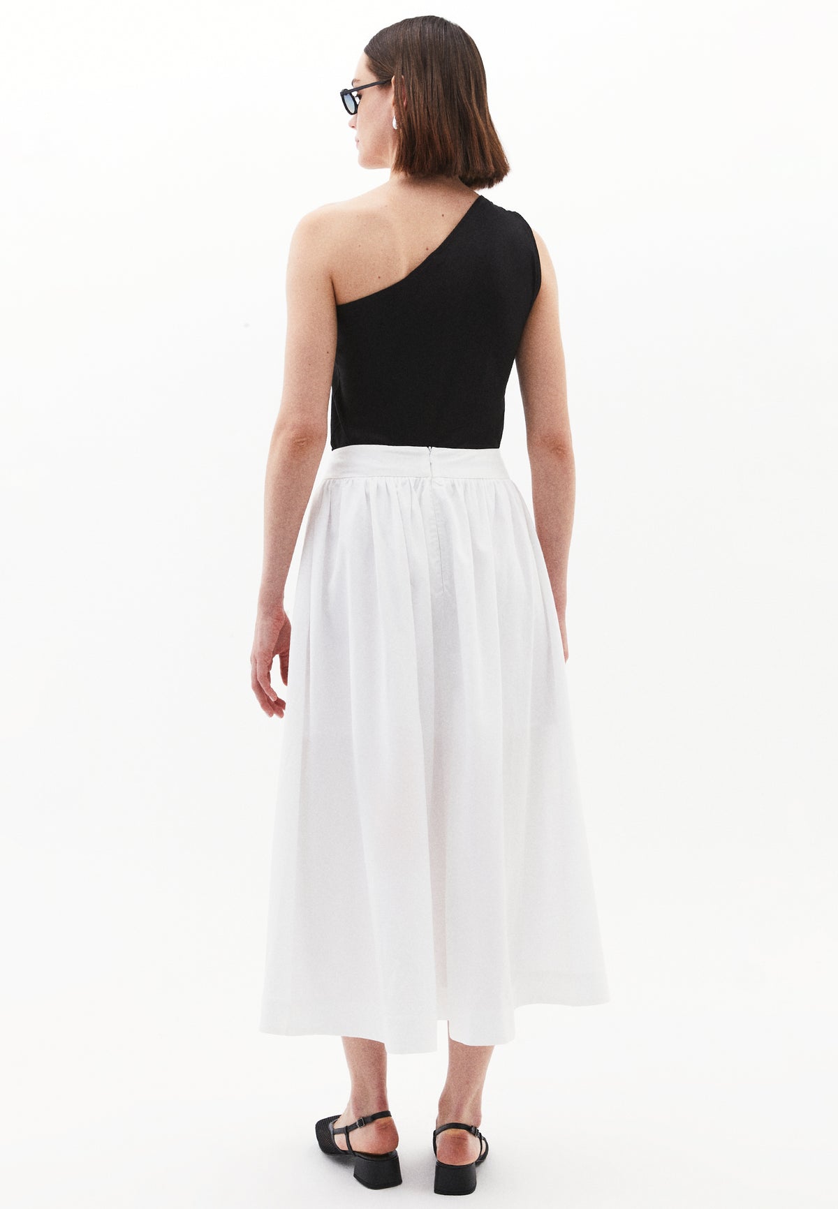 High Waist Long A-Line Skirt - WHITE