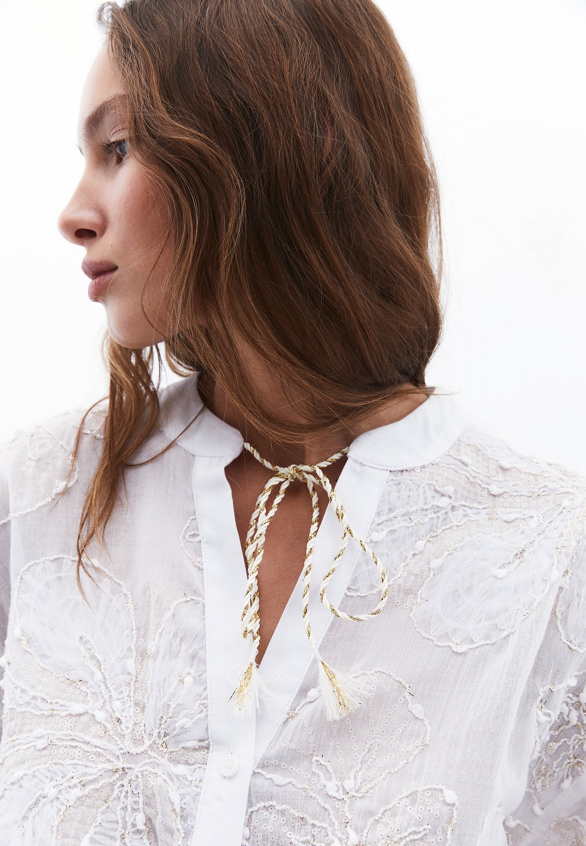 Oversize Embroidered Blouse - WHITE