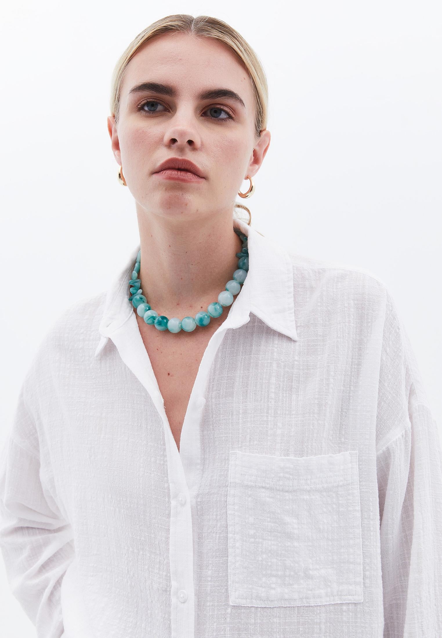 Button Detailed Oversize Long Sleeve Shirt - WHITE