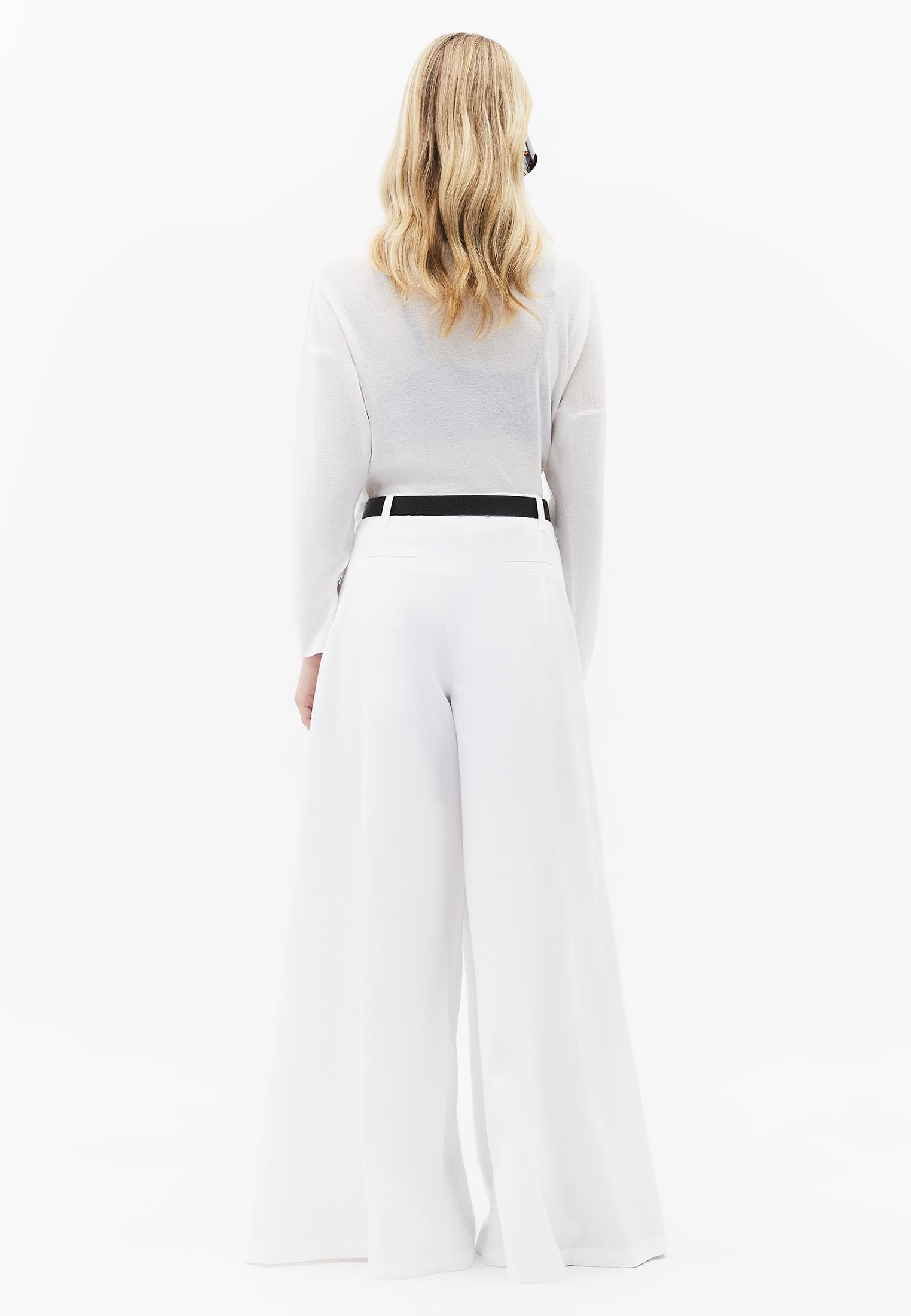 Ultra High Waist Wide Leg Belted Trousers - WHITE