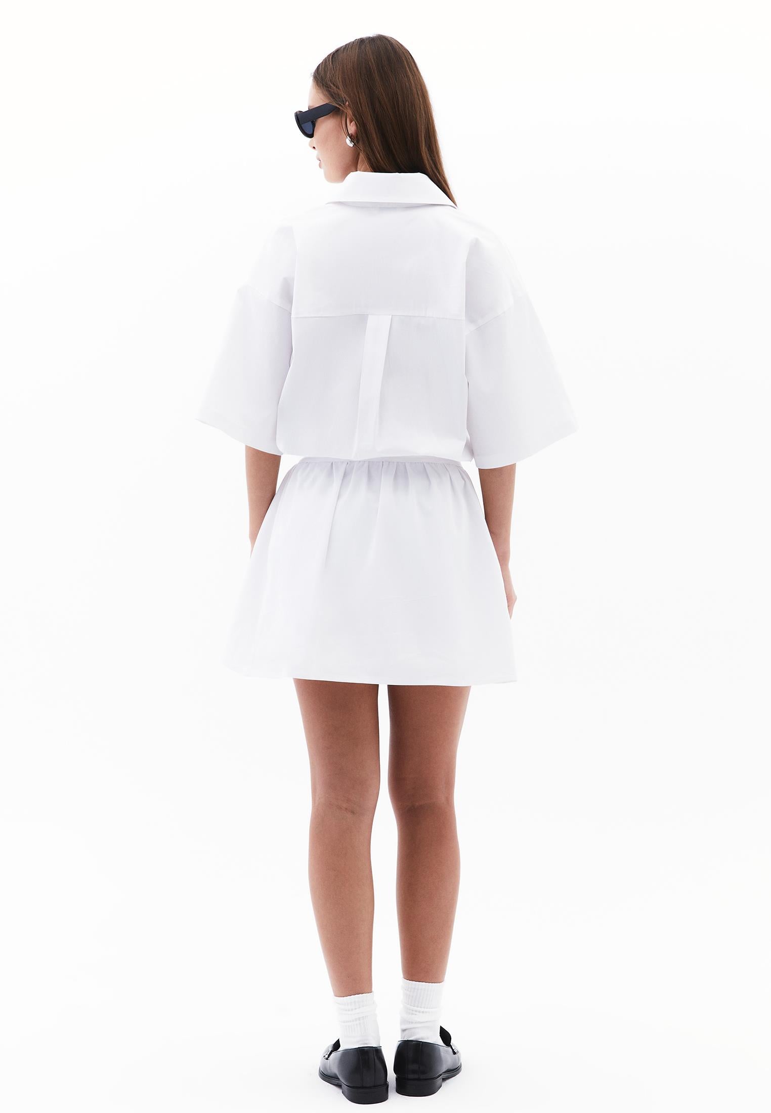 Oversize Short Shirt Collar Women Dress - WHITE