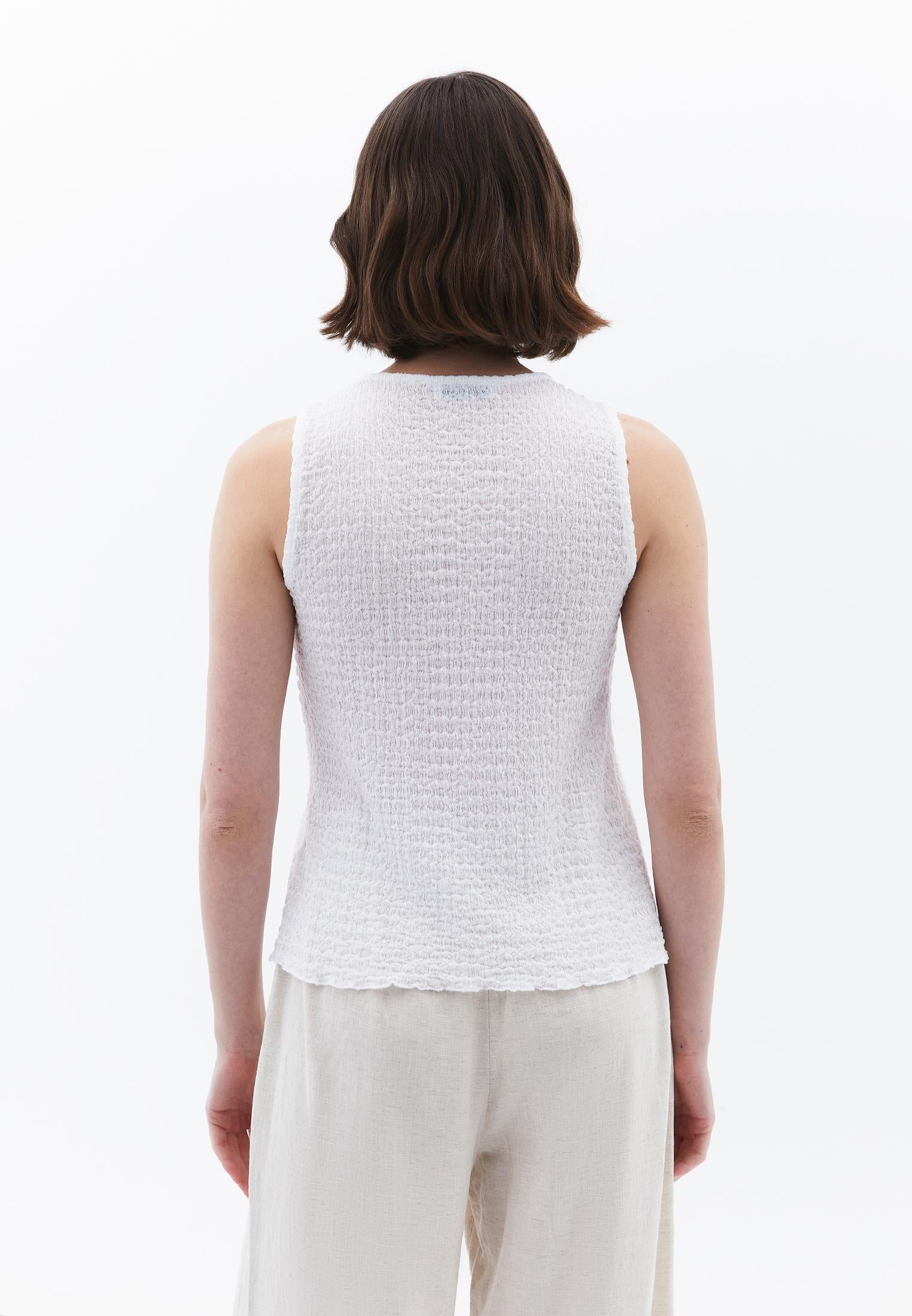 Sleeveless Crew Neck Blouse - WHITE