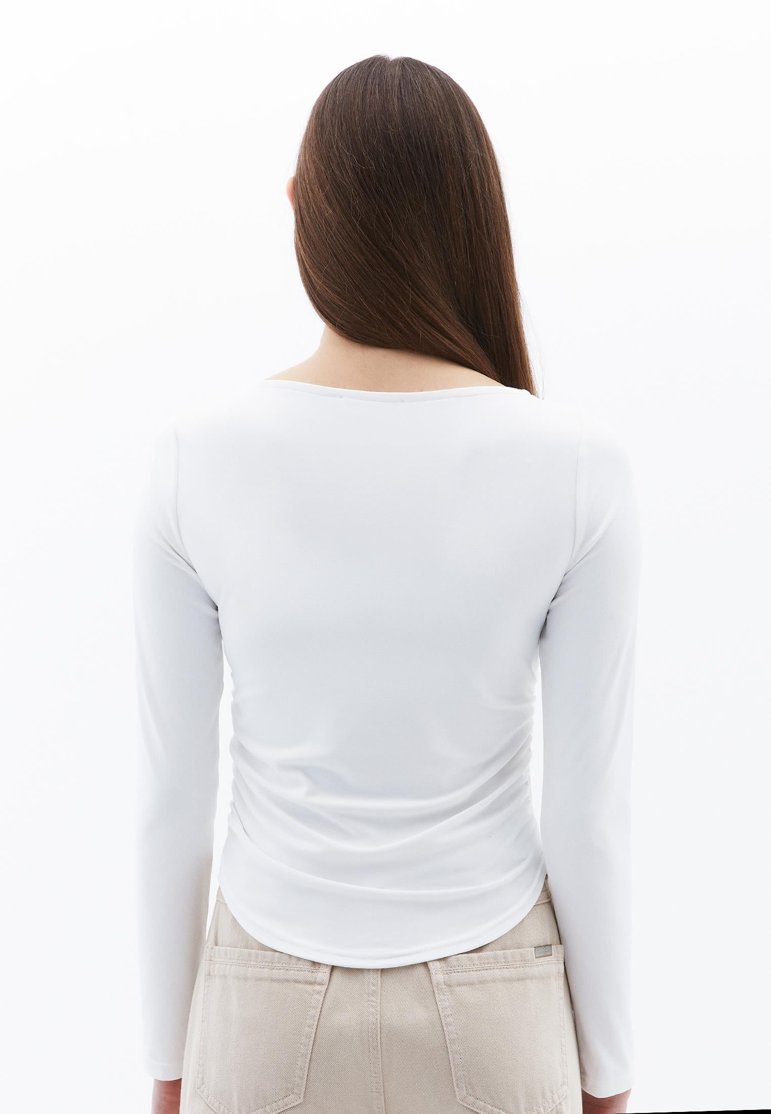 Boat Neck Long Sleeve Bodycon T-Shirt - WHITE