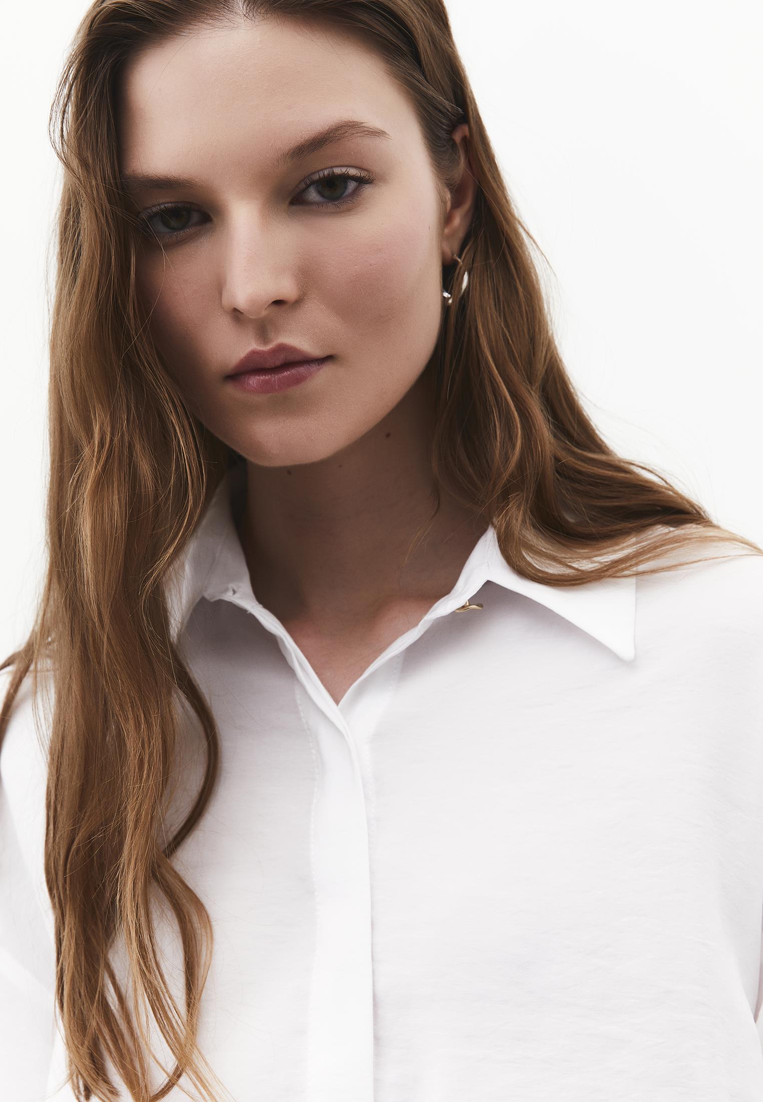 Oversize Long Sleeve Shirt with Ruching and Buttons - WHITE