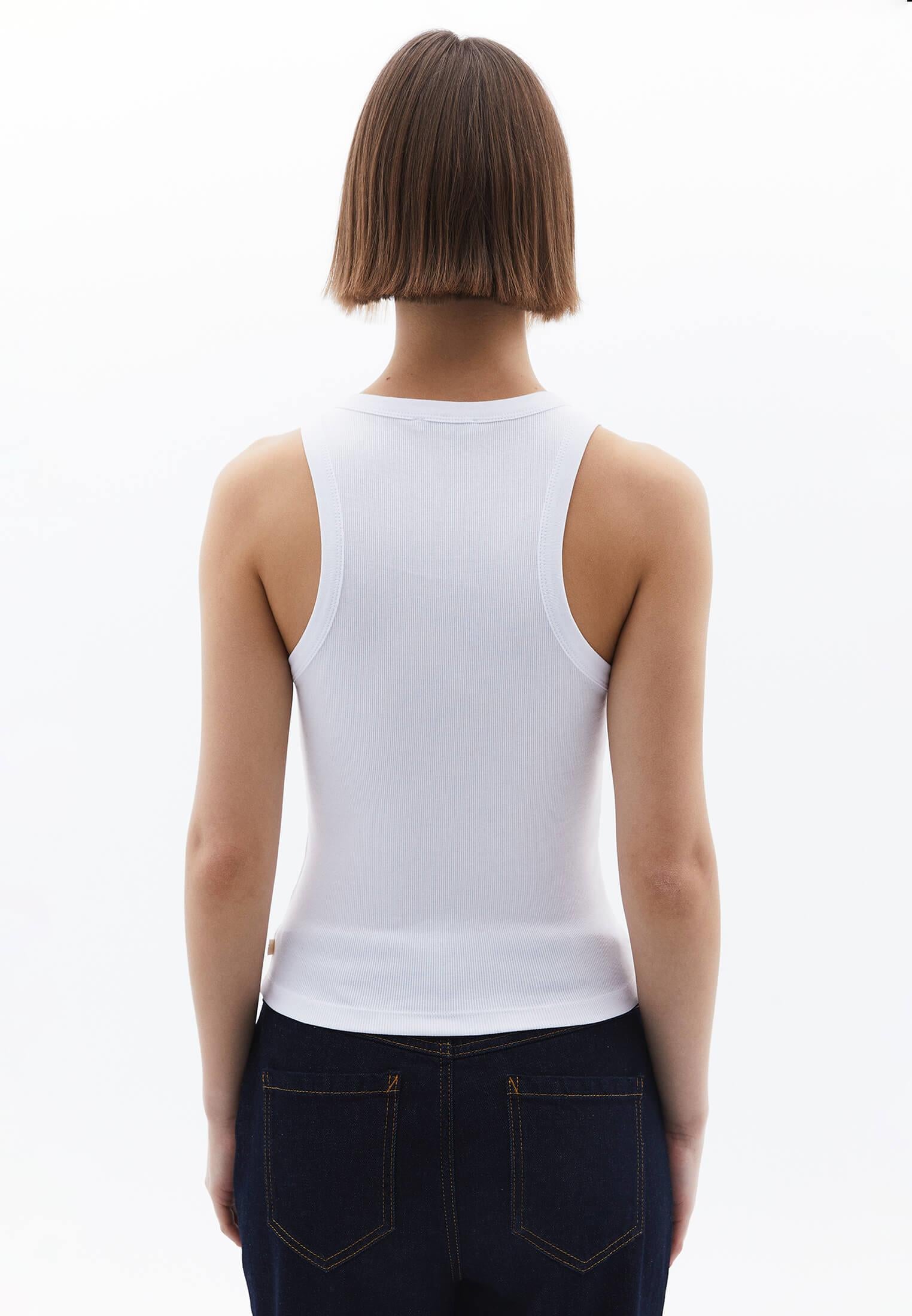 Crew Neck Bodycon Tank Top - WHITE