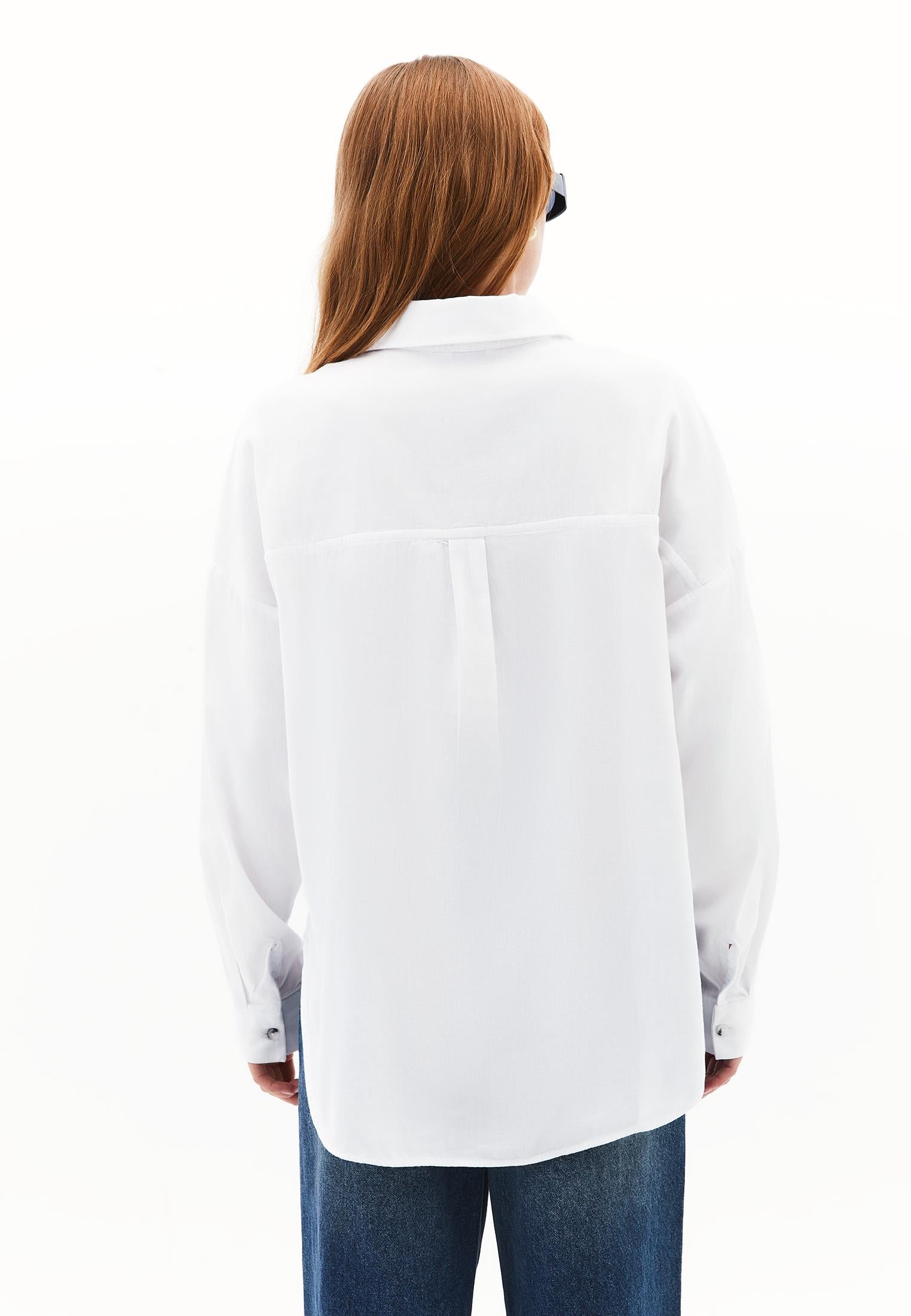 Oversize Long Sleeve Shirt With Pocket Detail - WHITE