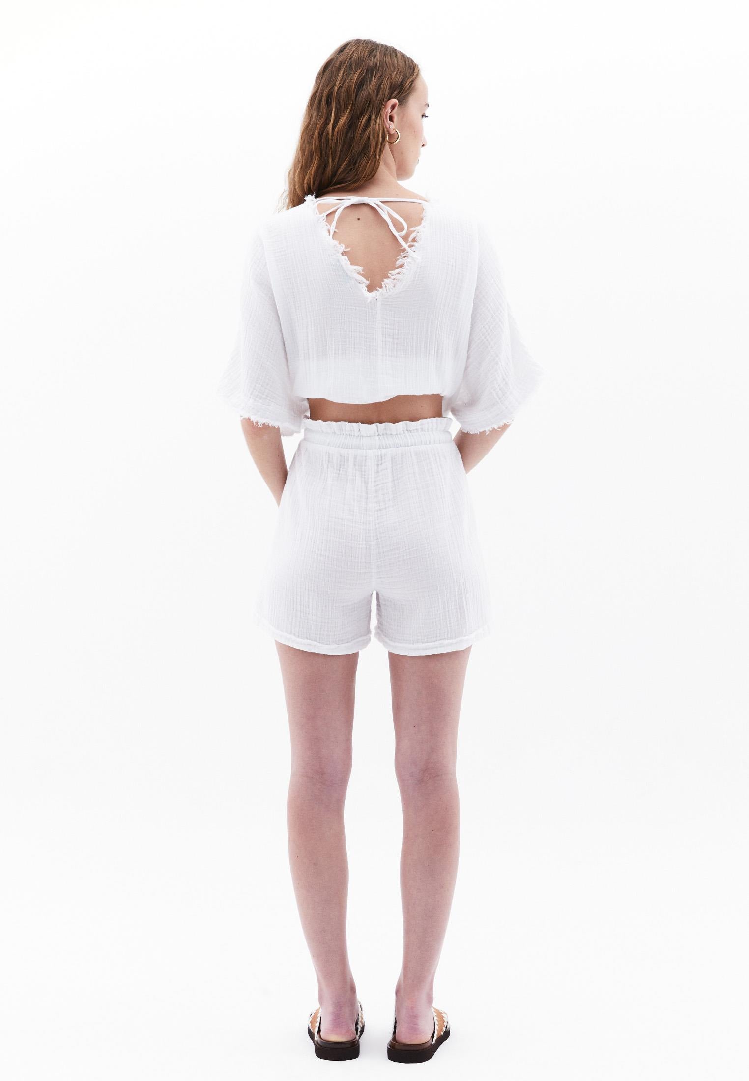 Elastic High Waist Shorts - WHITE