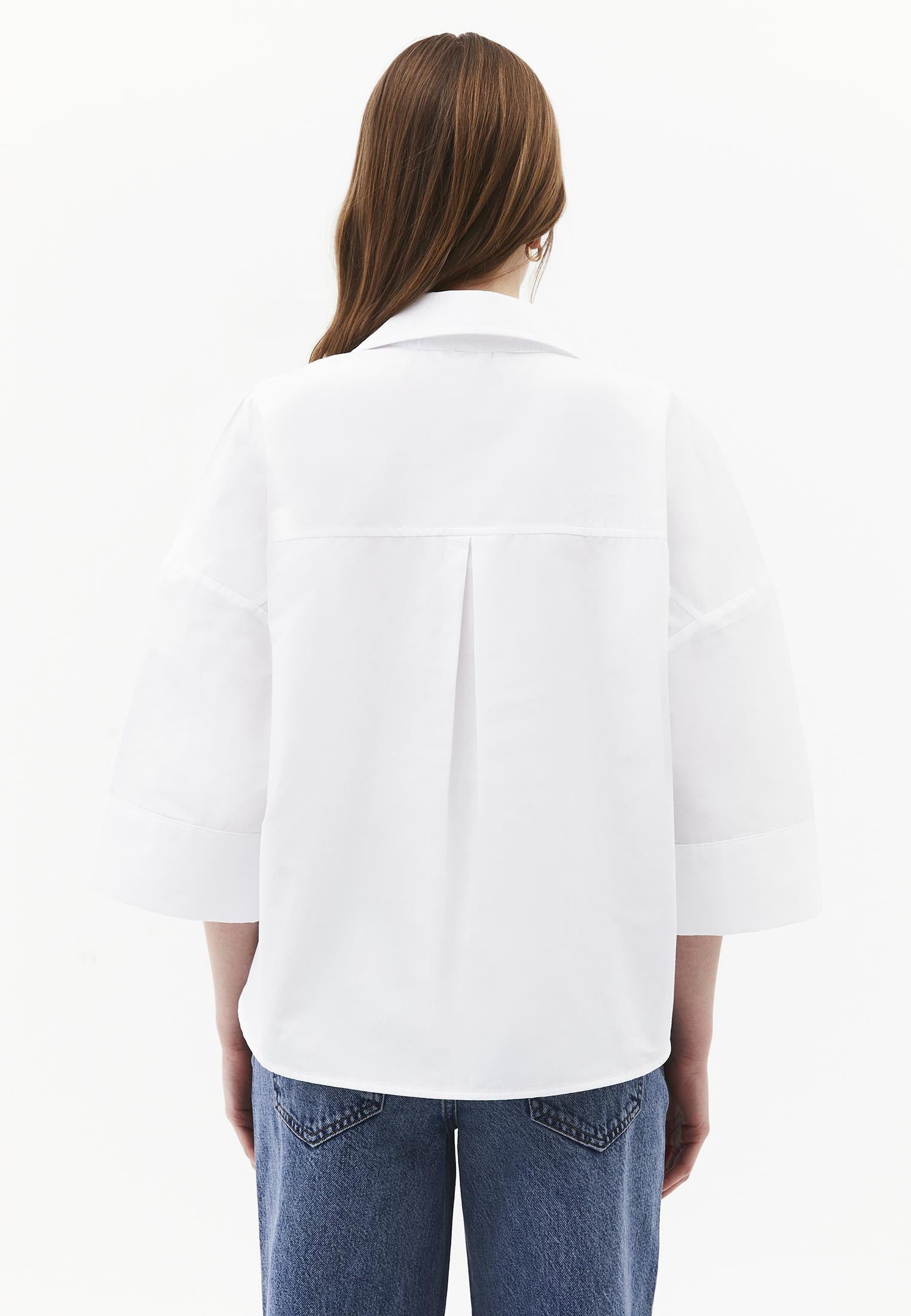 Oversize 3/4 Sleeve Buttoned Shirt - WHITE