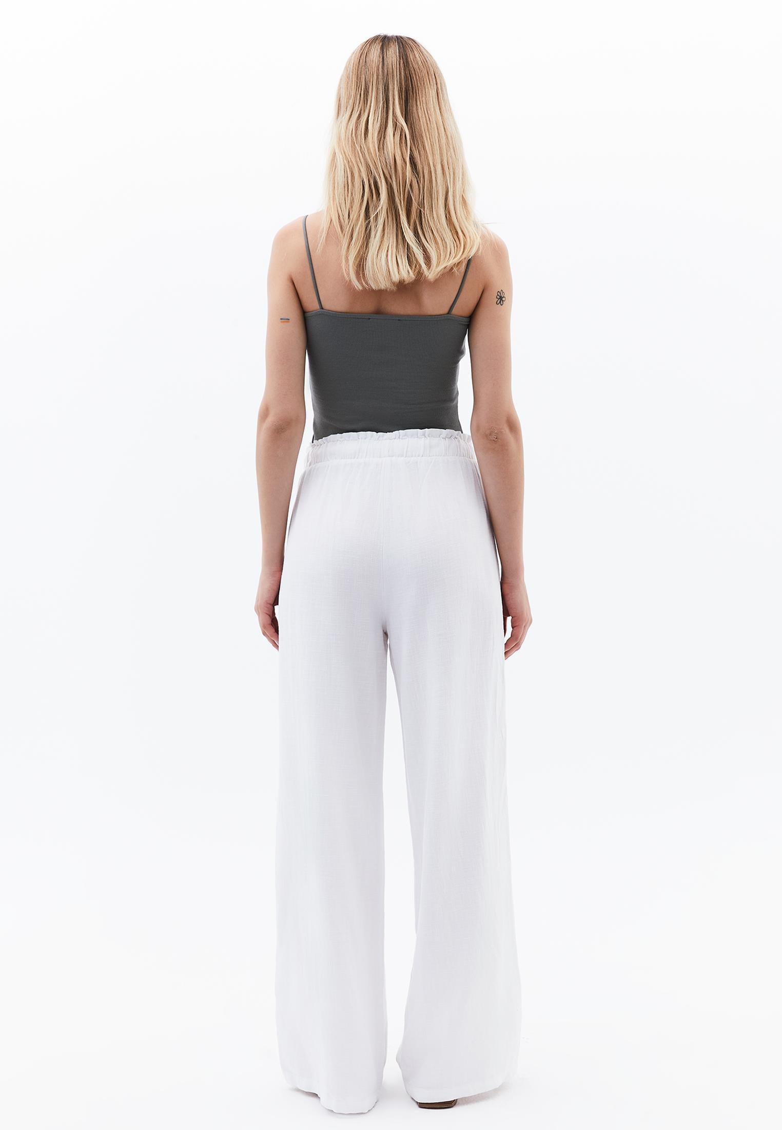 High Waist Wide Leg Pants - WHITE