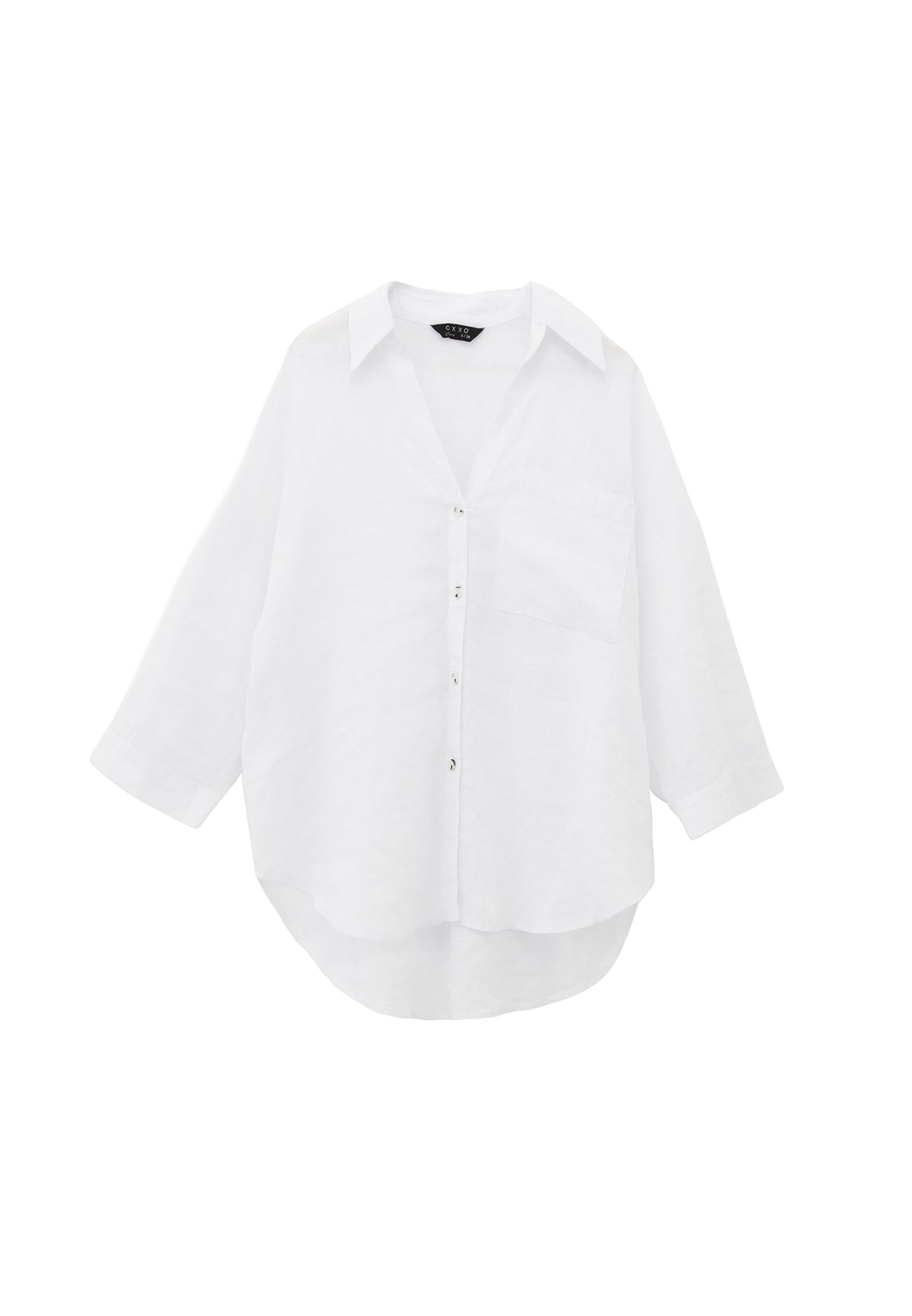 Shirt Collar Oversize Tunic Shirt - WHITE