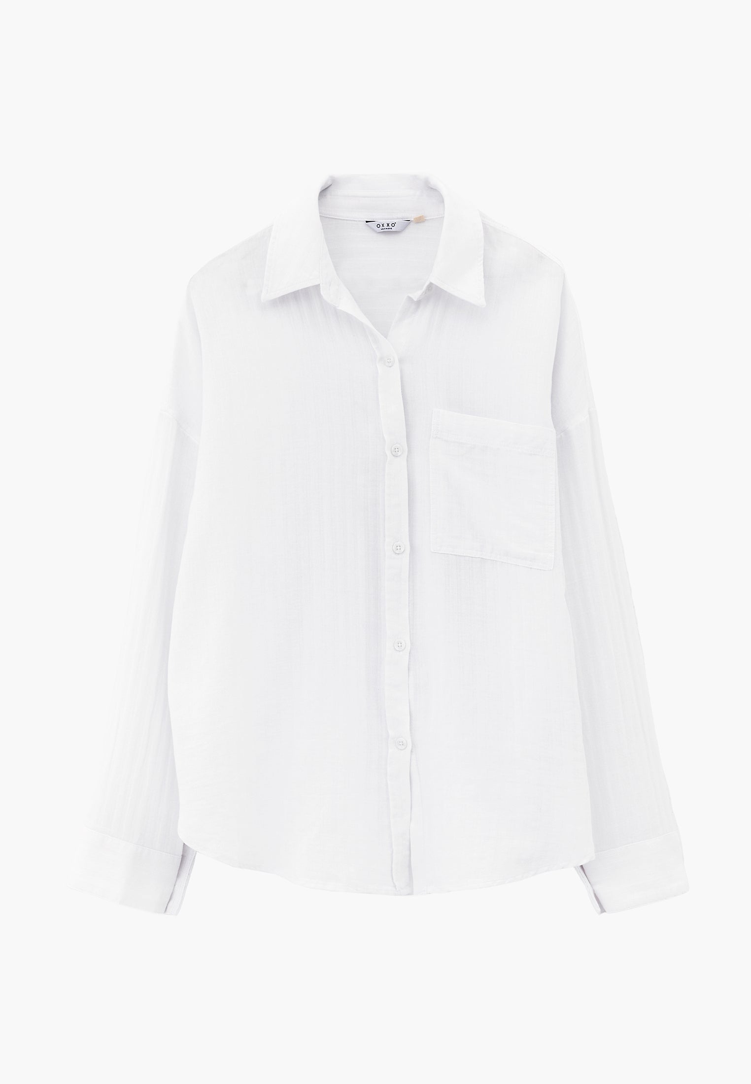 Oversize Long Sleeve Shirt With Pocket Detail - WHITE