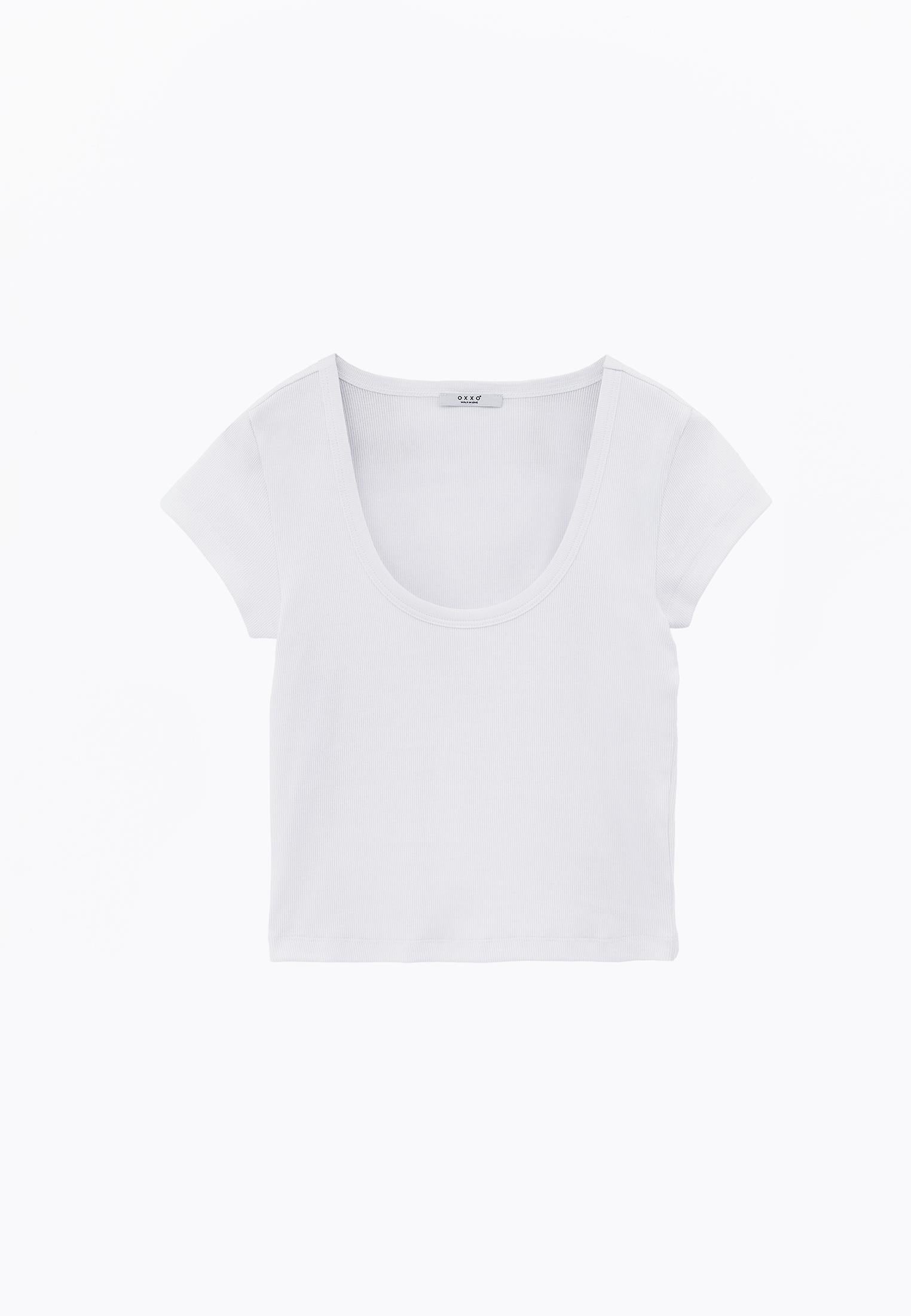 U Neck Bodycon T-Shirt - WHITE