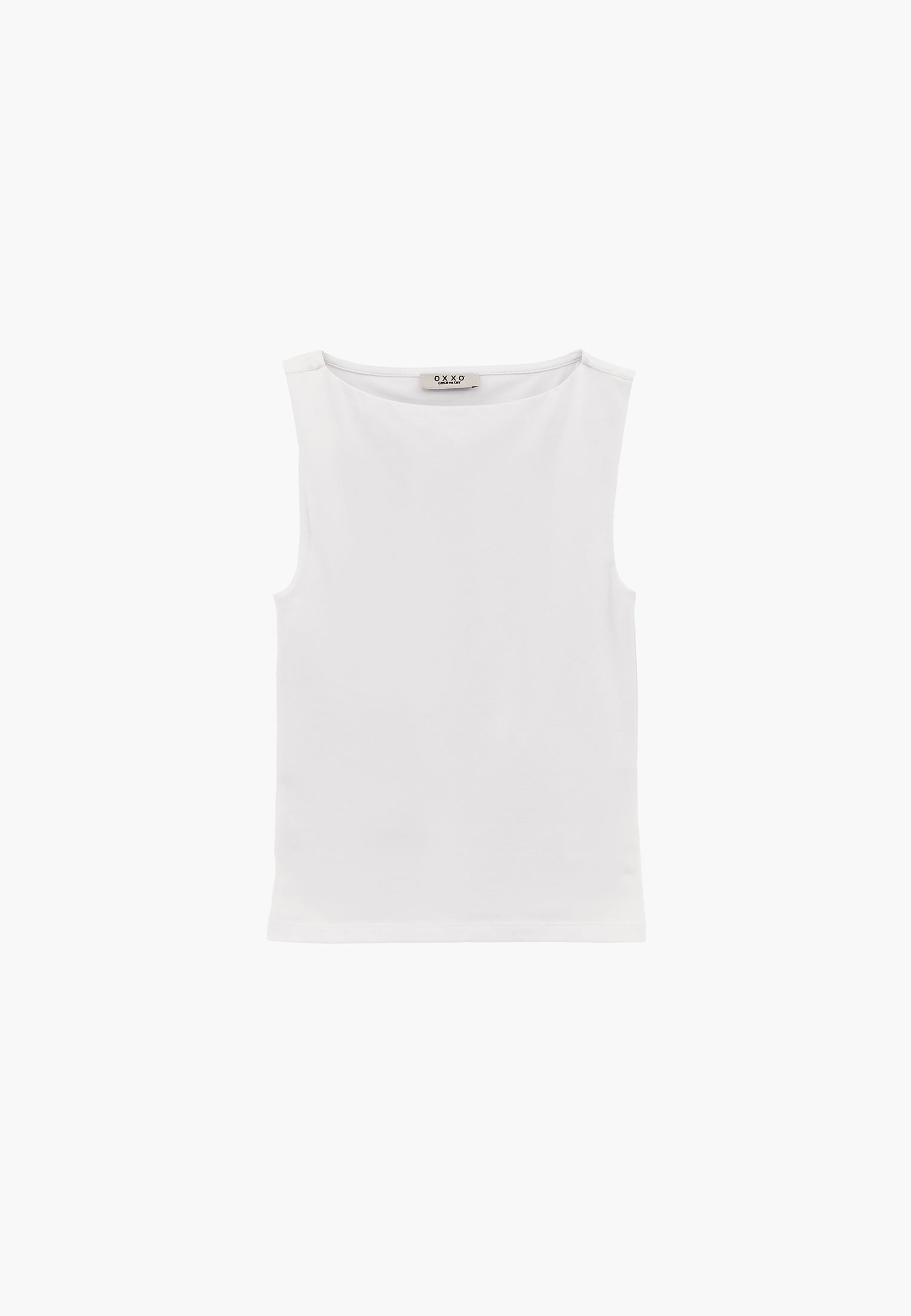Boat Neck Bodycon Tank Top - WHITE