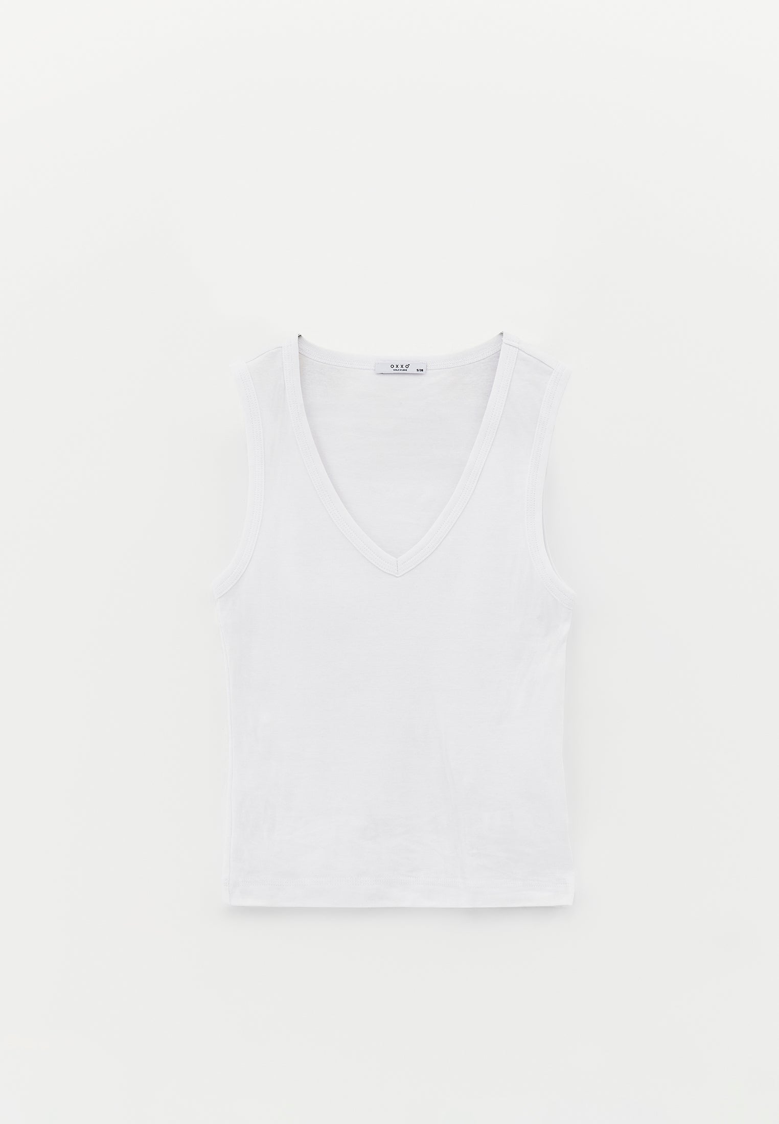 V Neck Bodycon Rib Tank Top - WHITE