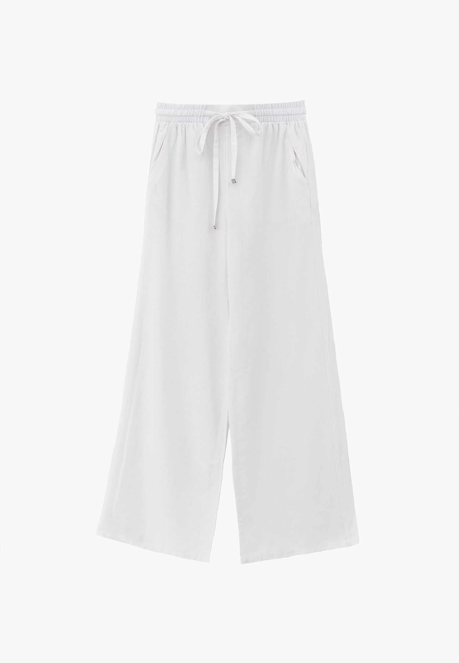High Waist Wide Leg Elastic Waist Pants - WHITE