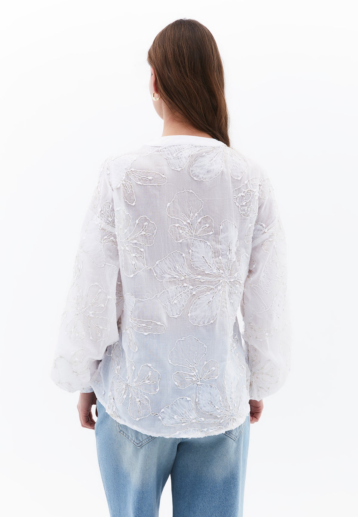Oversize Embroidered Blouse - WHITE