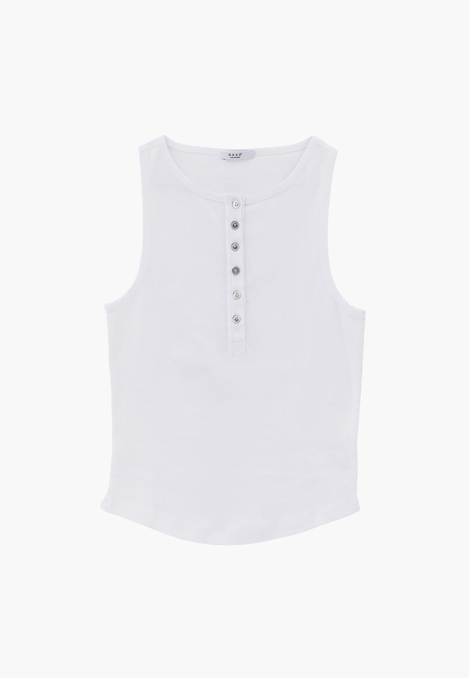 Crew Neck Button Detailed Tank Top - WHITE