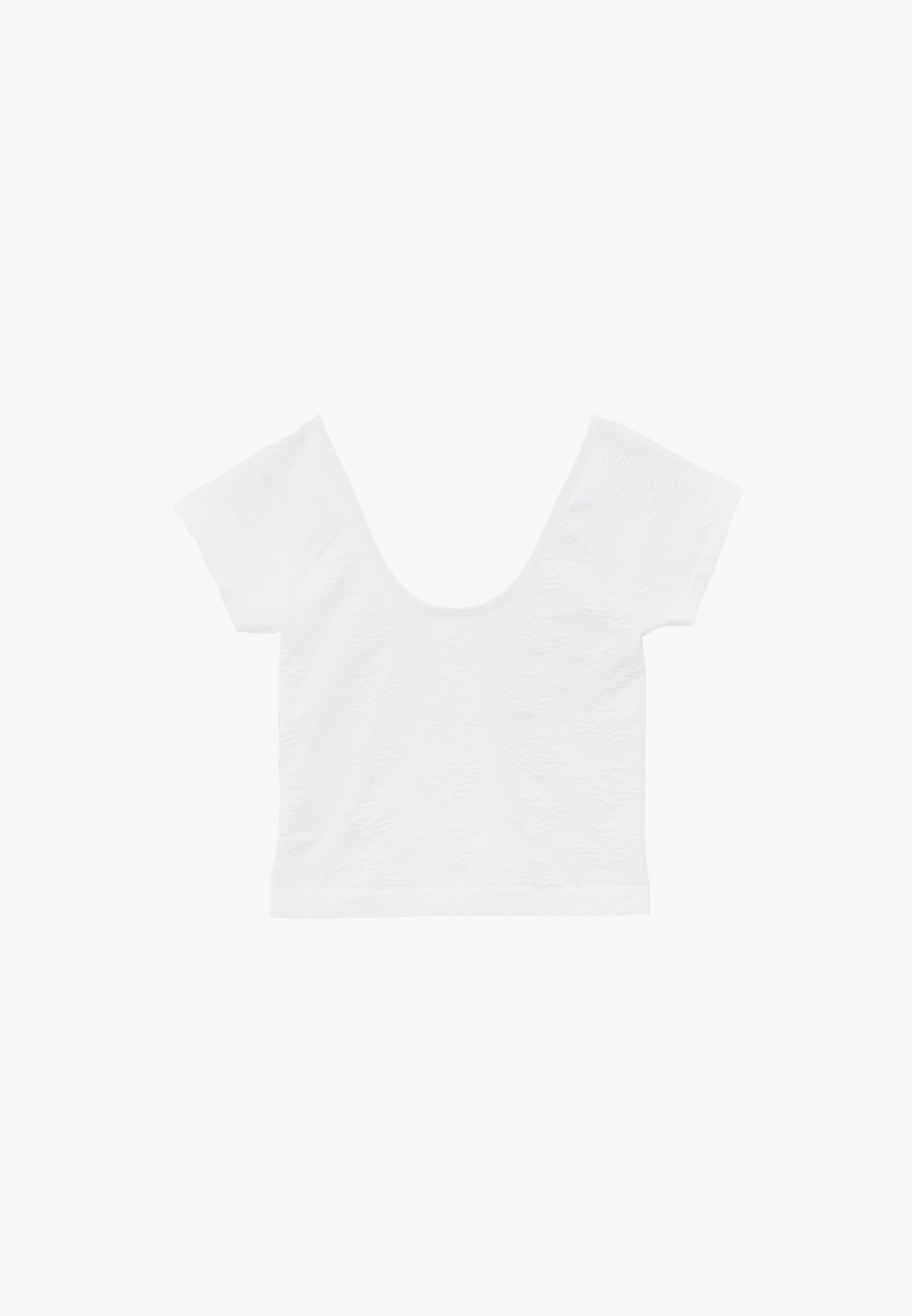 Wide Neck Short Sleeve Bodycon T-Shirt - WHITE