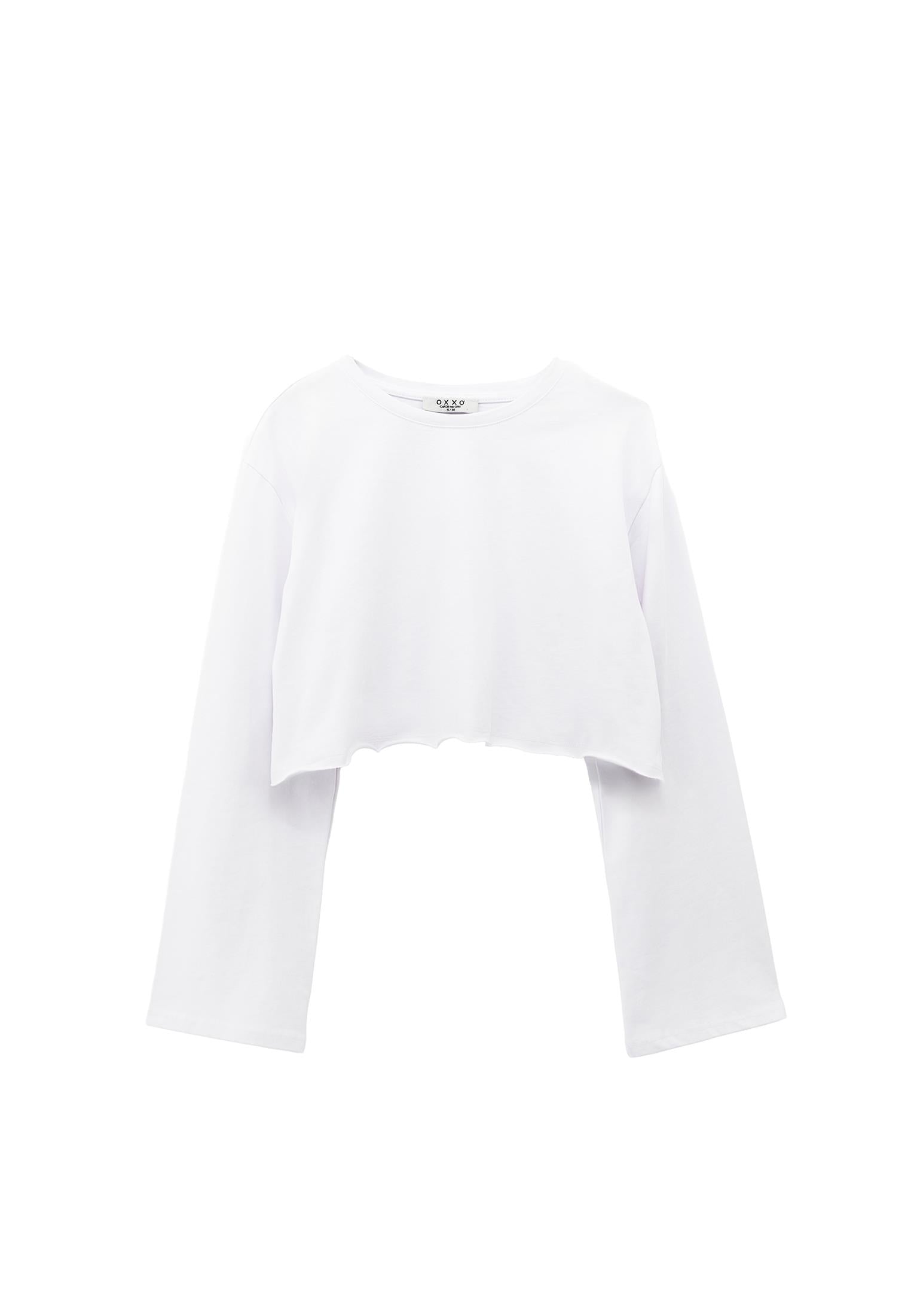 Long Sleeve Crew Neck Cropped T-Shirt - WHITE