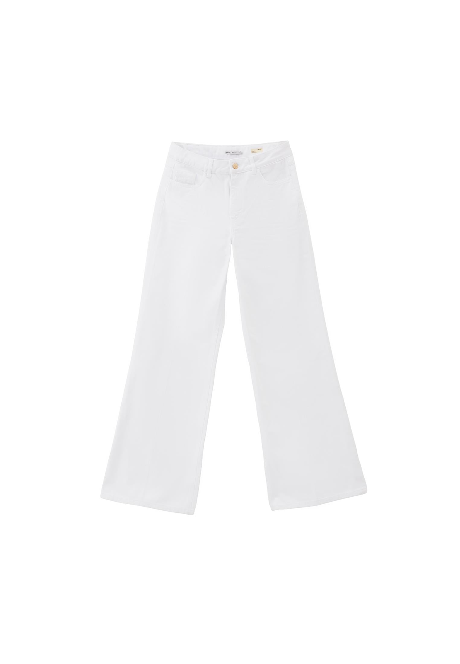 High Waist Wide Leg Long Trousers - WHITE