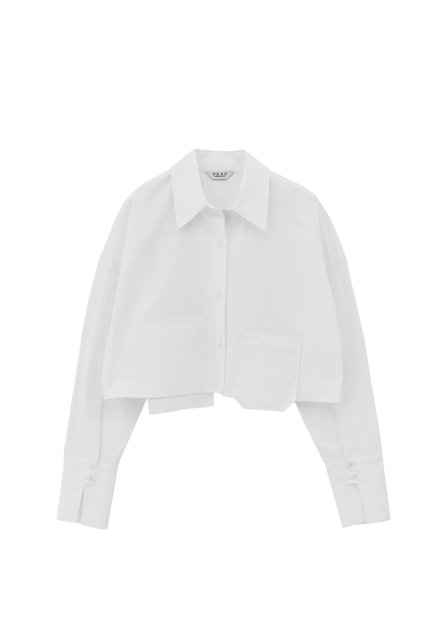 Crop Long Sleeve Shirt With Pocket Detail - WHITE