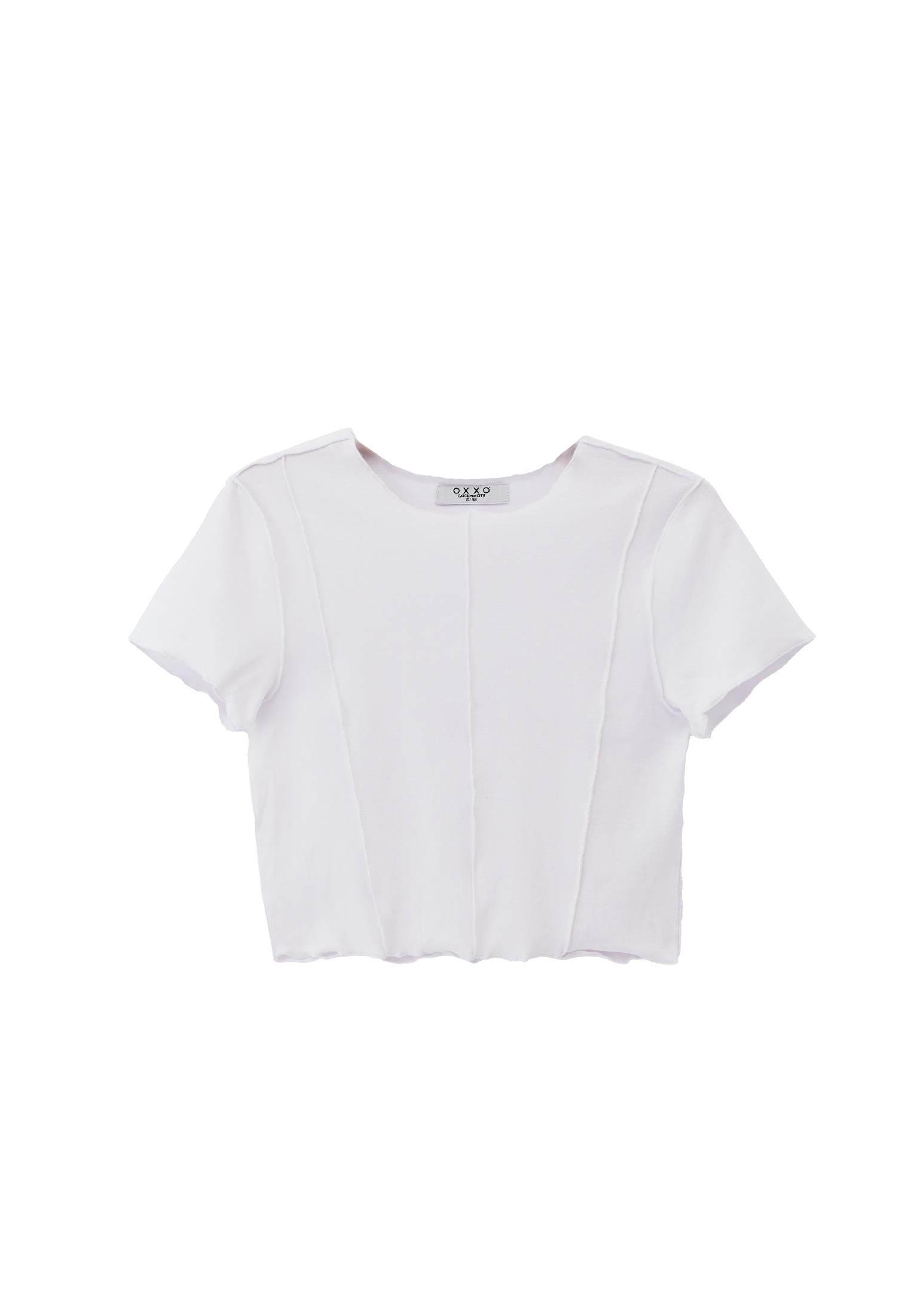 Closed Form Cropped Short Sleeve Crew Neck T-Shirt - WHITE
