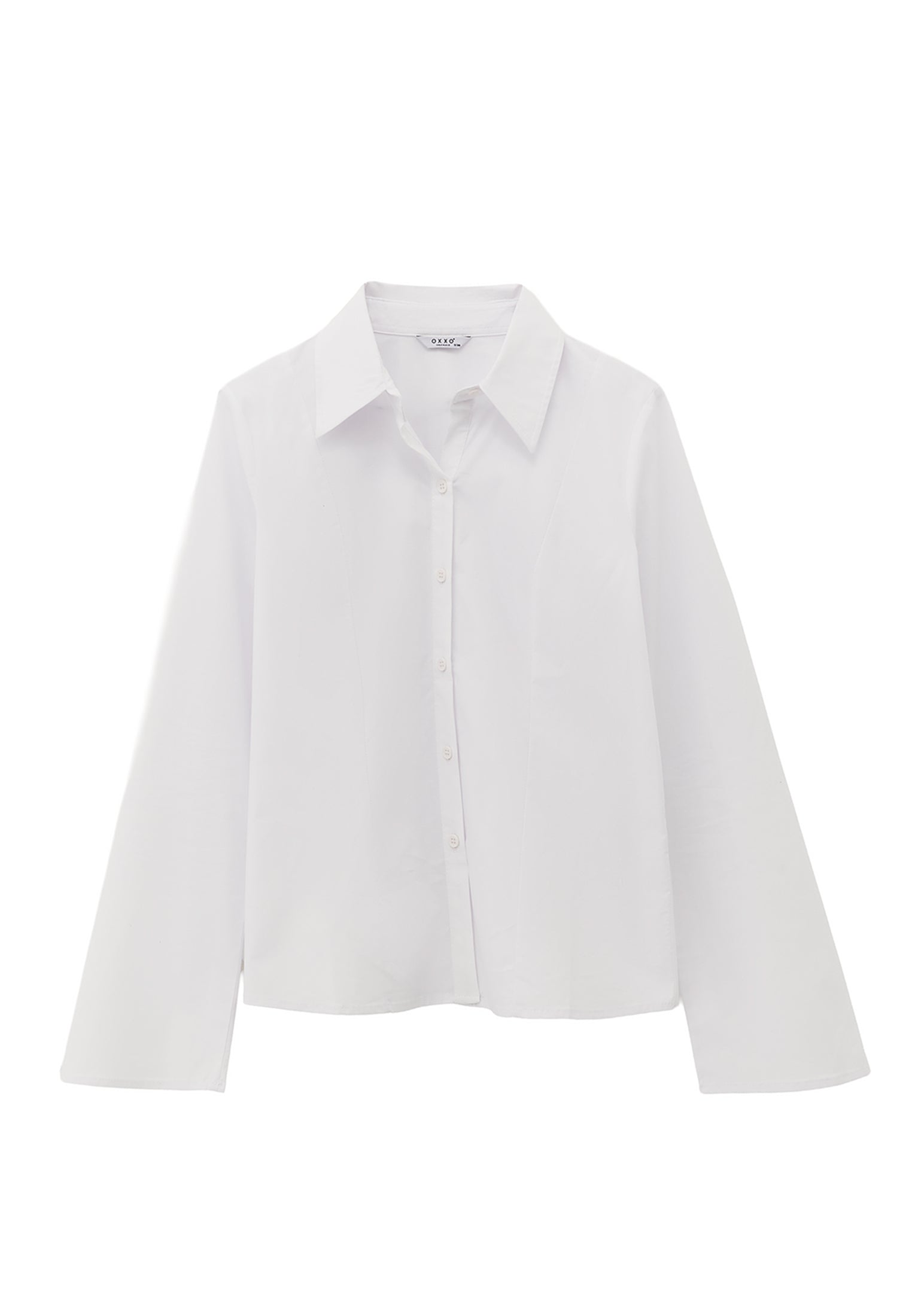 Shirt Collar Long Sleeve Buttoned Shirt - WHITE