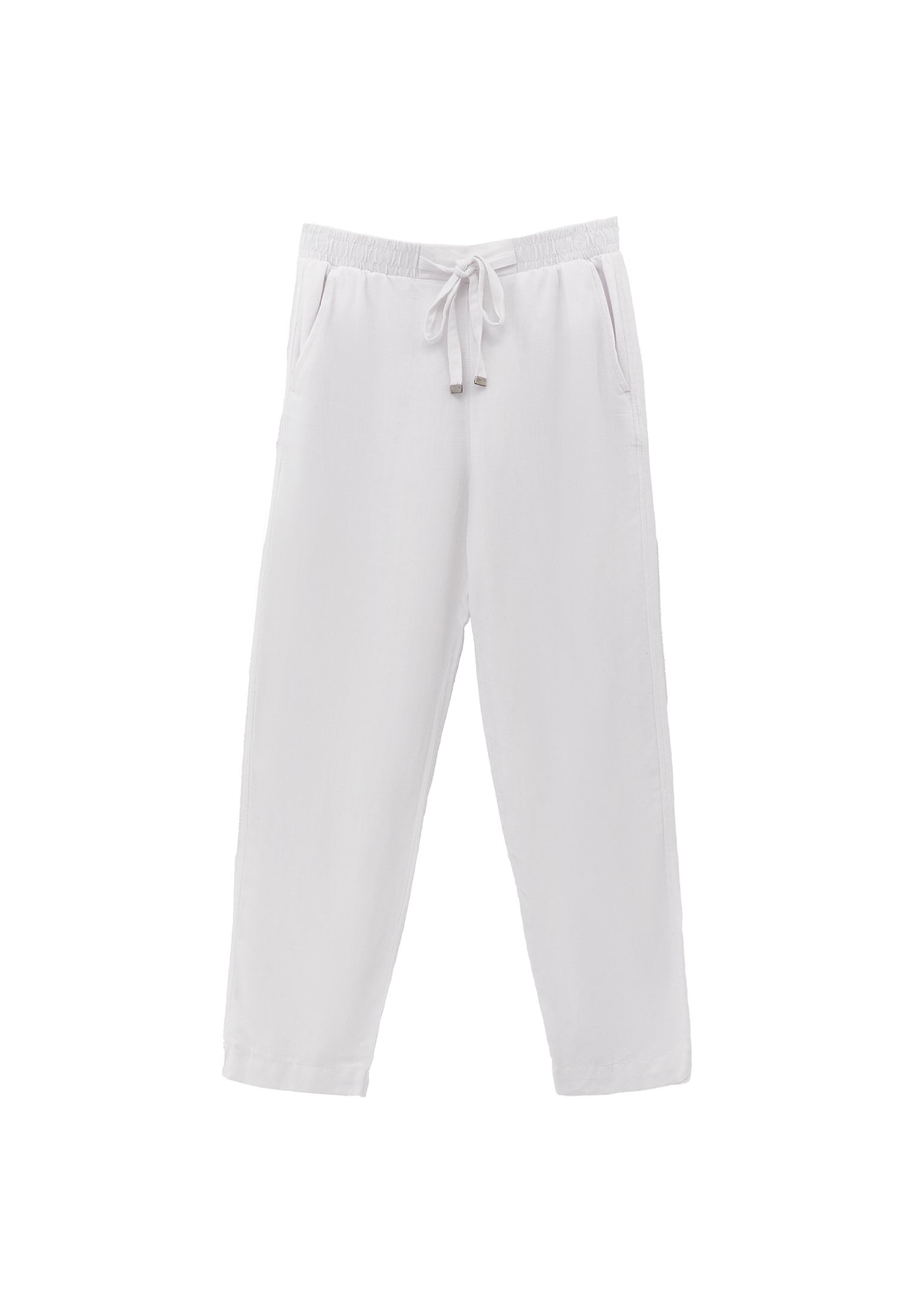 High Waist Carrot Leg Elasticated Pants - WHITE