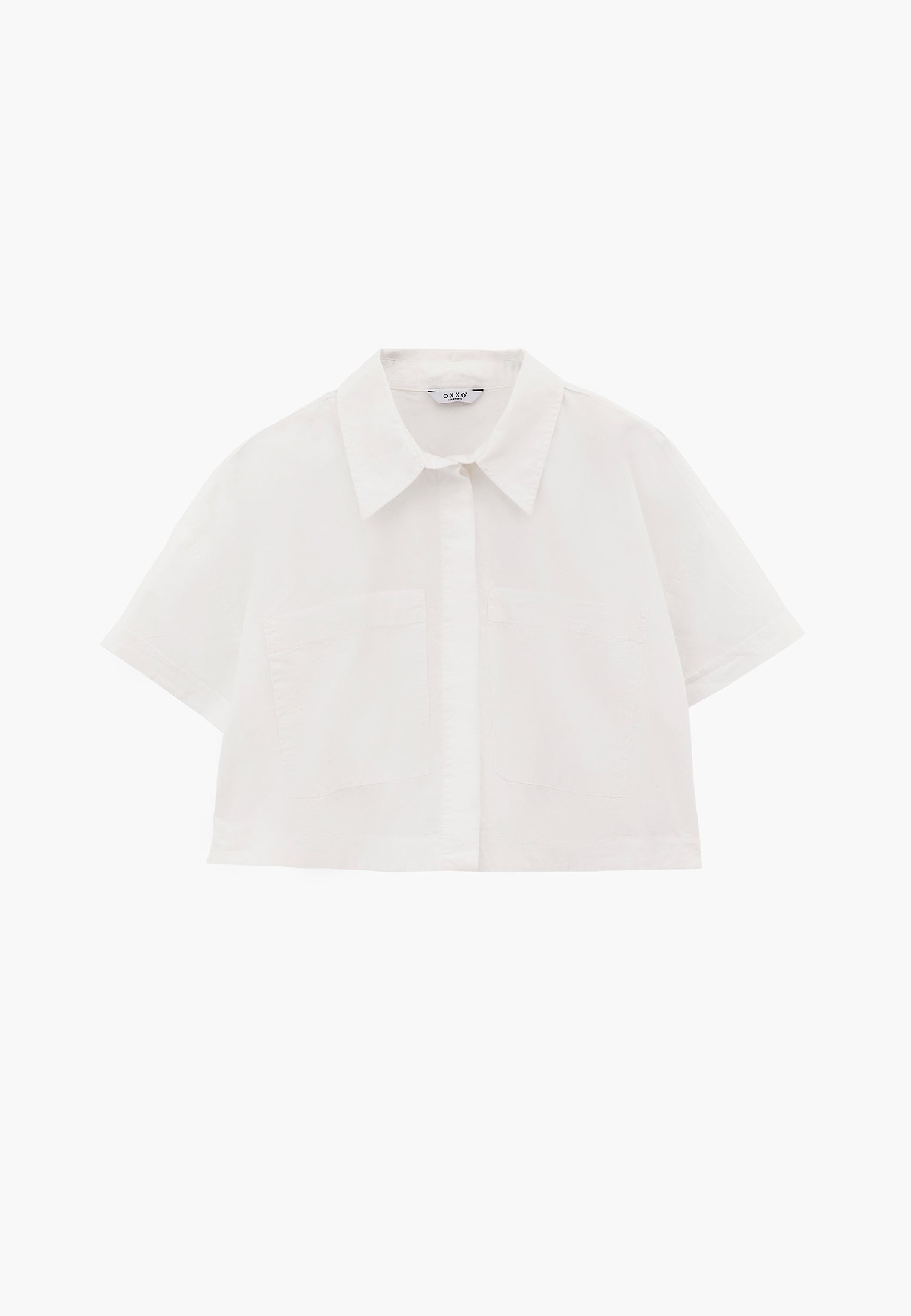 Shirt Collar Loose Short Sleeve Pocket Detailed Cropped Shirt - WHITE