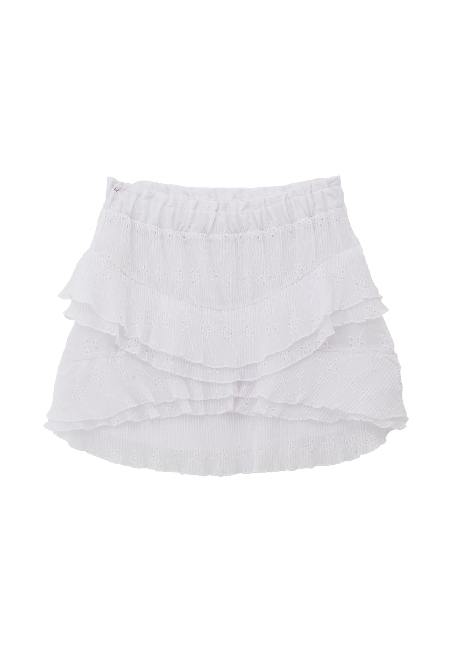 High Waist Short Beaded Embroidered Pleated Skirt - WHITE