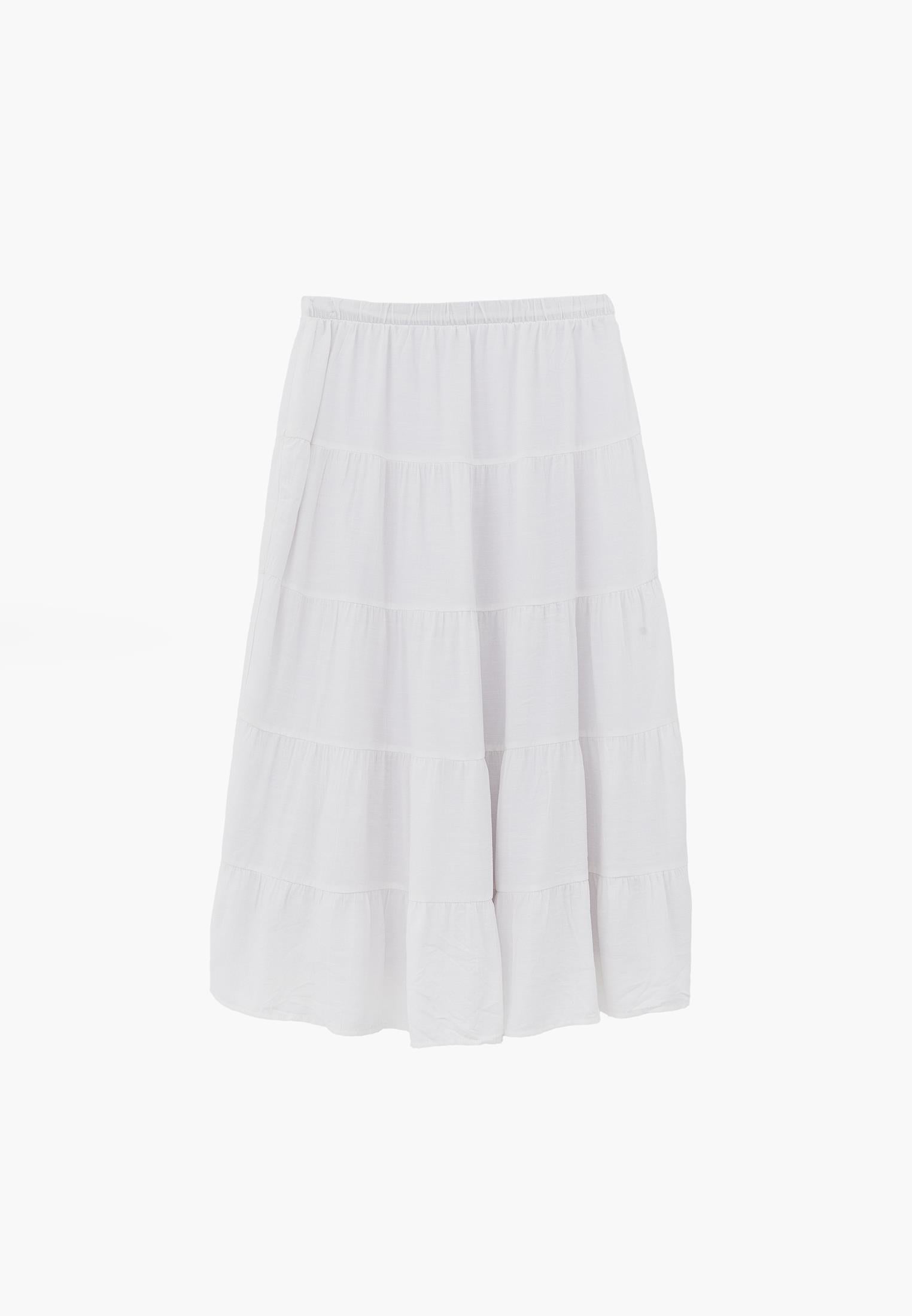 High Waist Ruched Midi Skirt - WHITE
