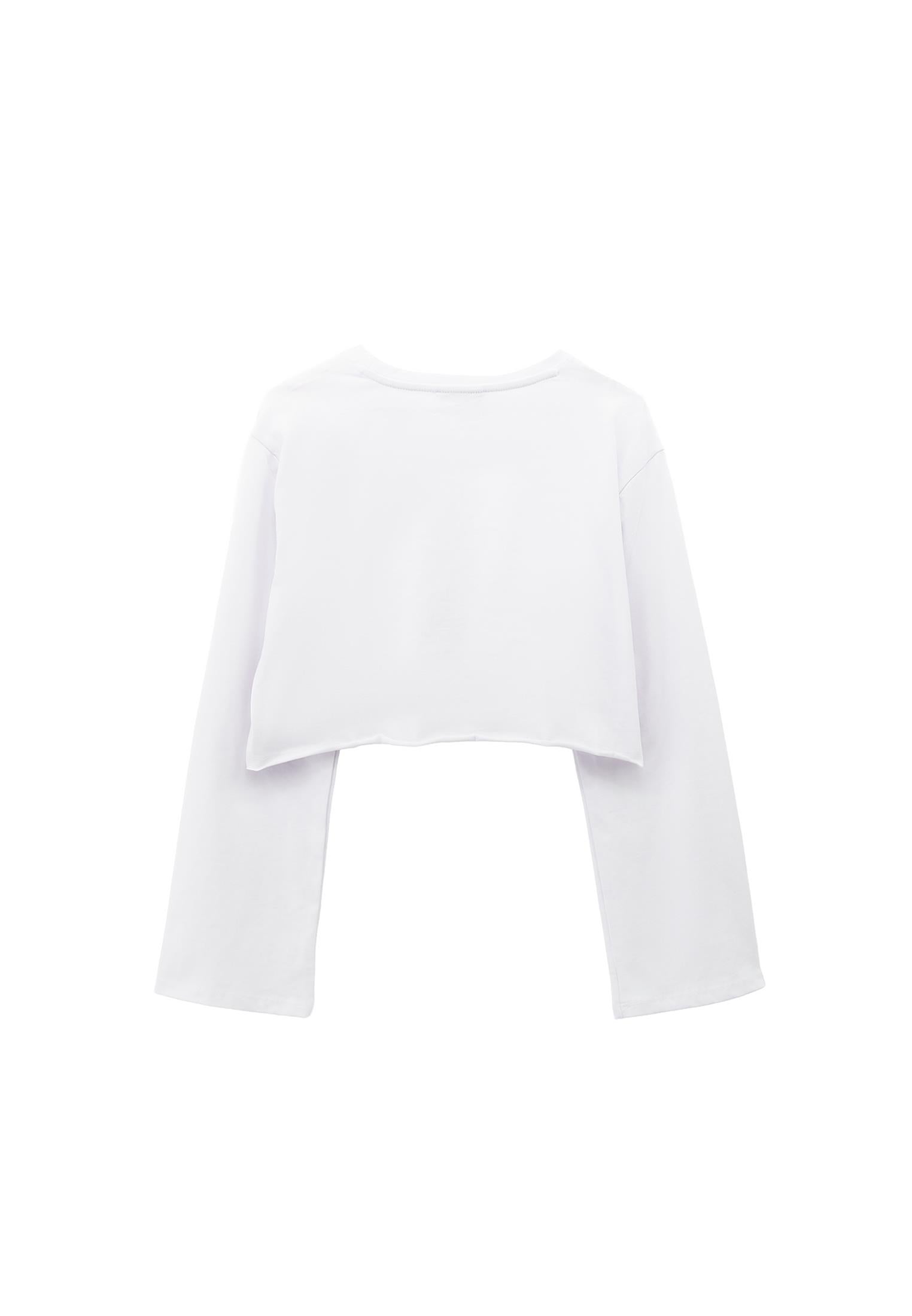 Long Sleeve Crew Neck Cropped T-Shirt - WHITE