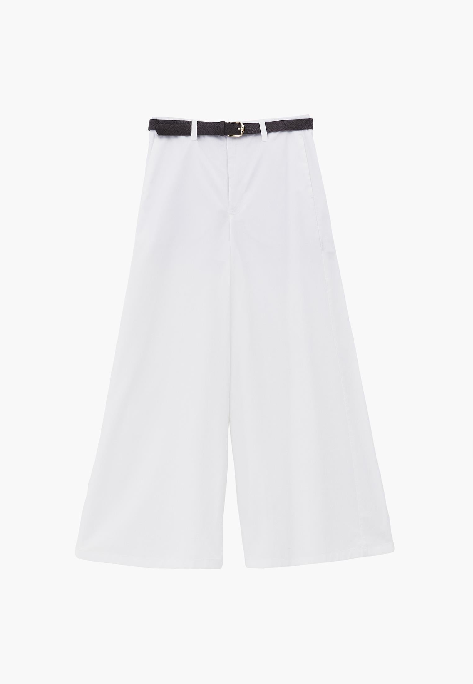 Ultra High Waist Wide Leg Belted Trousers - WHITE