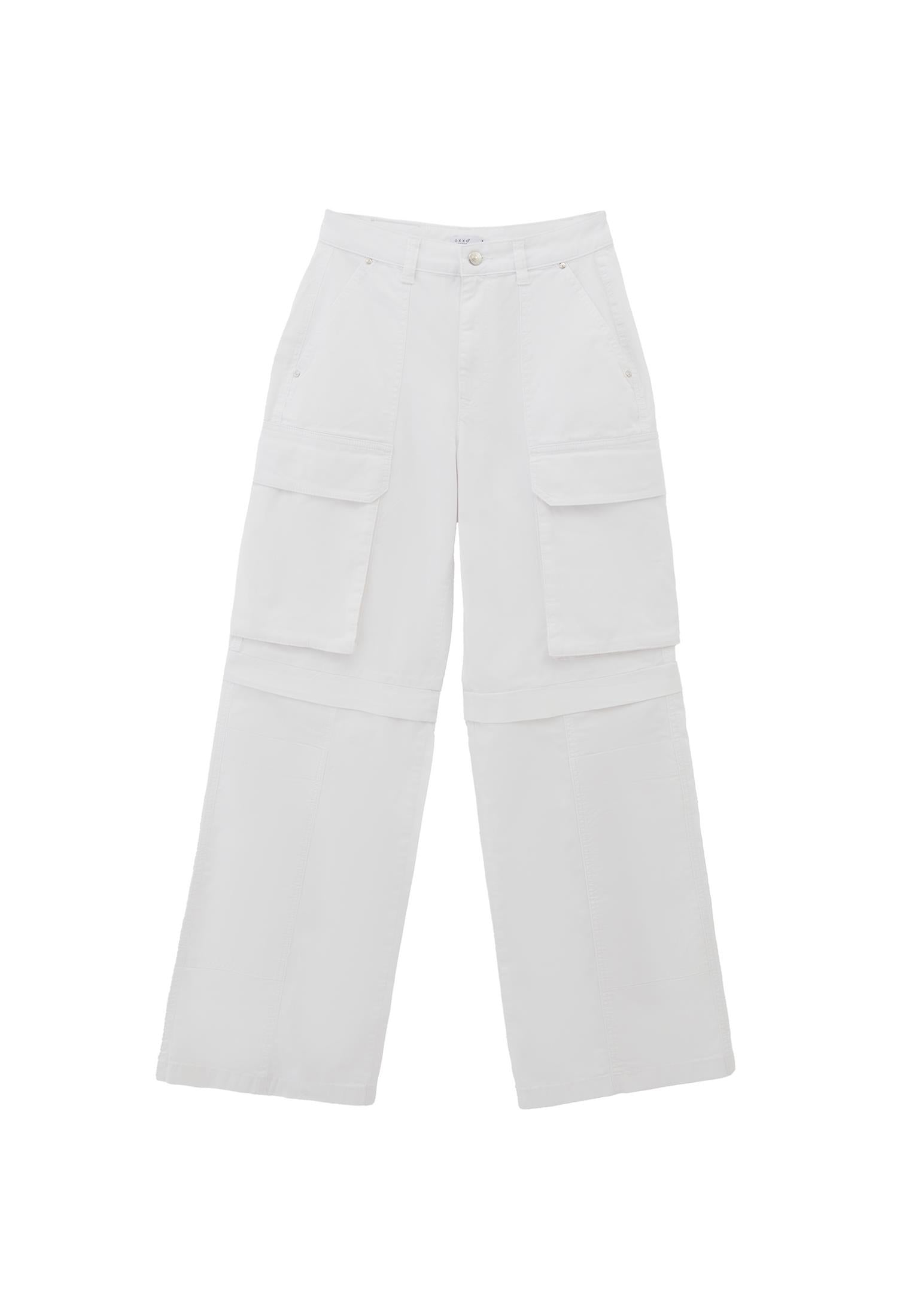 Wide Leg High Waist Cargo Pants - WHITE