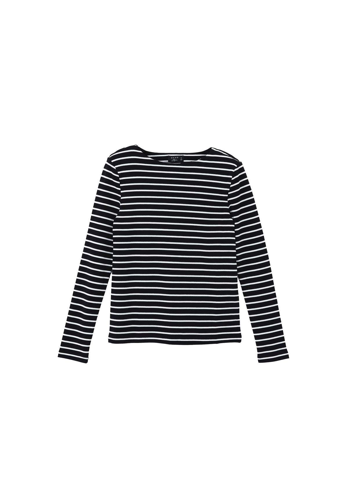Long Sleeve Boat Neck Sweatshirt - BLACK/WHITE